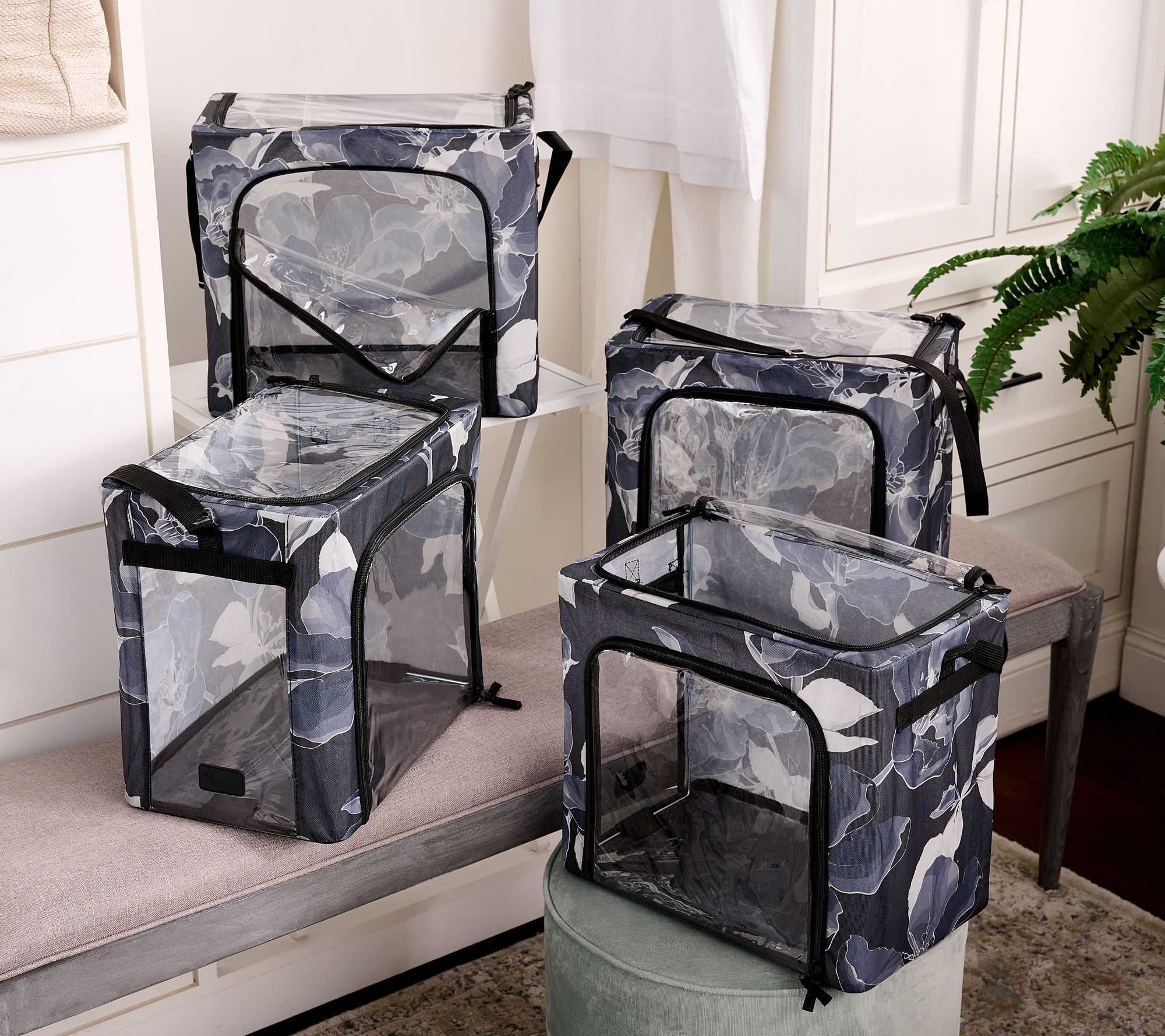 "As Is" Periea Set of 4 Collapsible Storage Boxes w/ Carry Strap