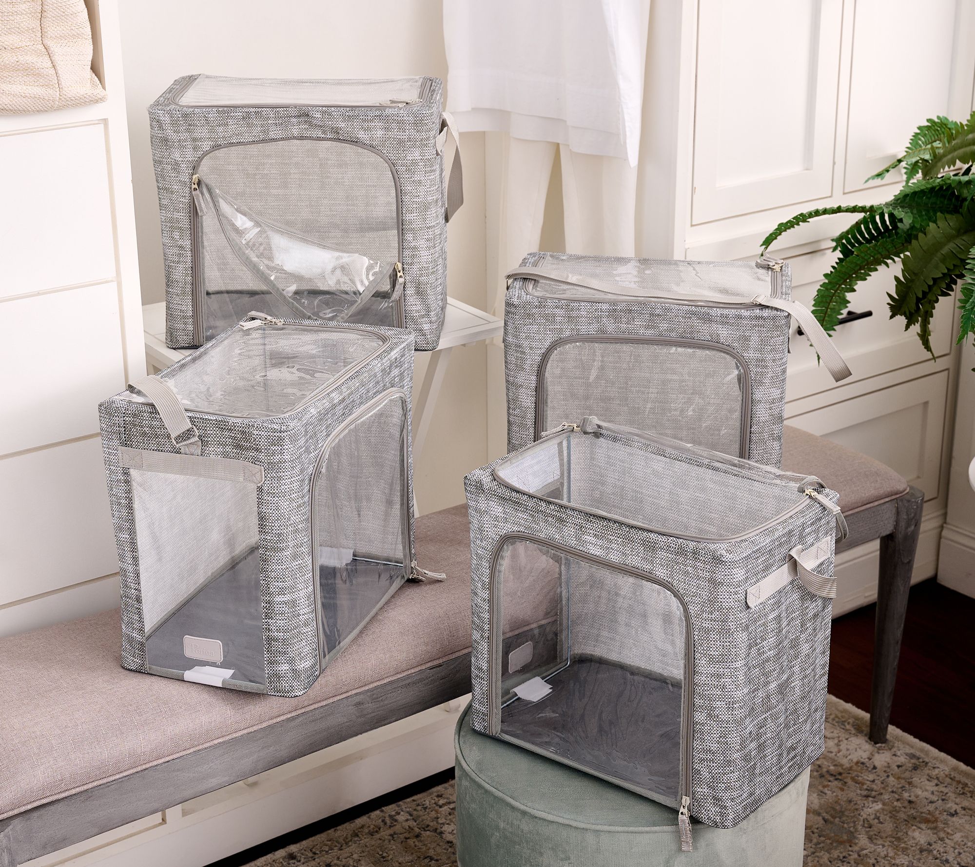 "As Is" Periea Set of 4 Collapsible Storage Boxes w/ Carry Strap