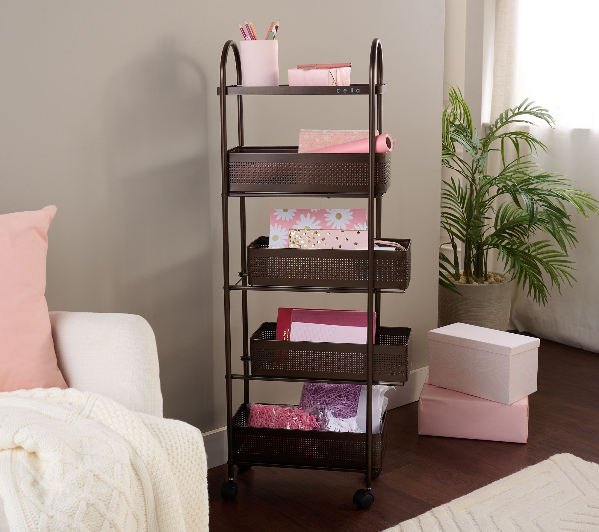Cella 5-Tier Slim Metal Rolling Cart with Drawers