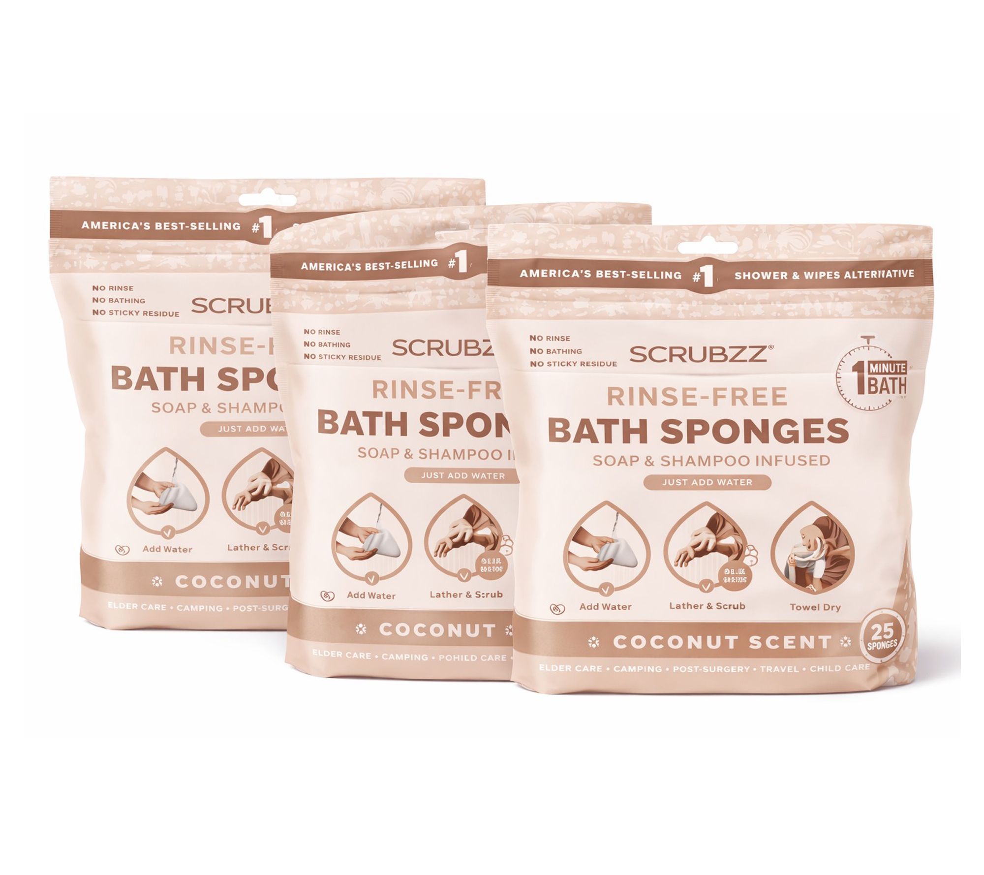 SCRUBZZ Rinse Free 75pc Bath Single Use Shower Sponge