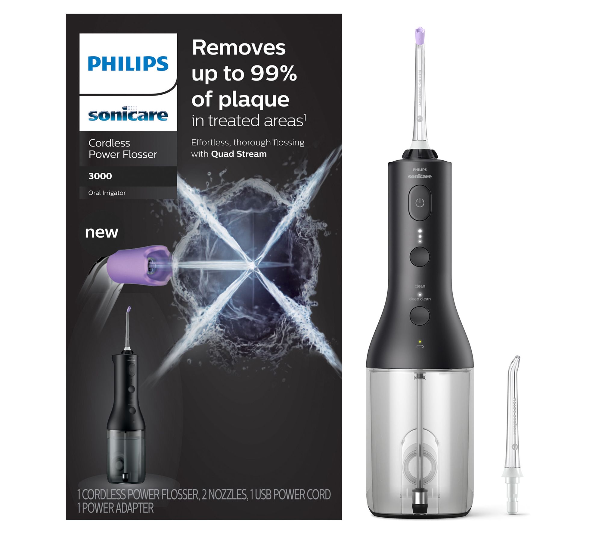 Philips Sonicare Flosser 3000 & Quad StreamNozzle 2-Pack