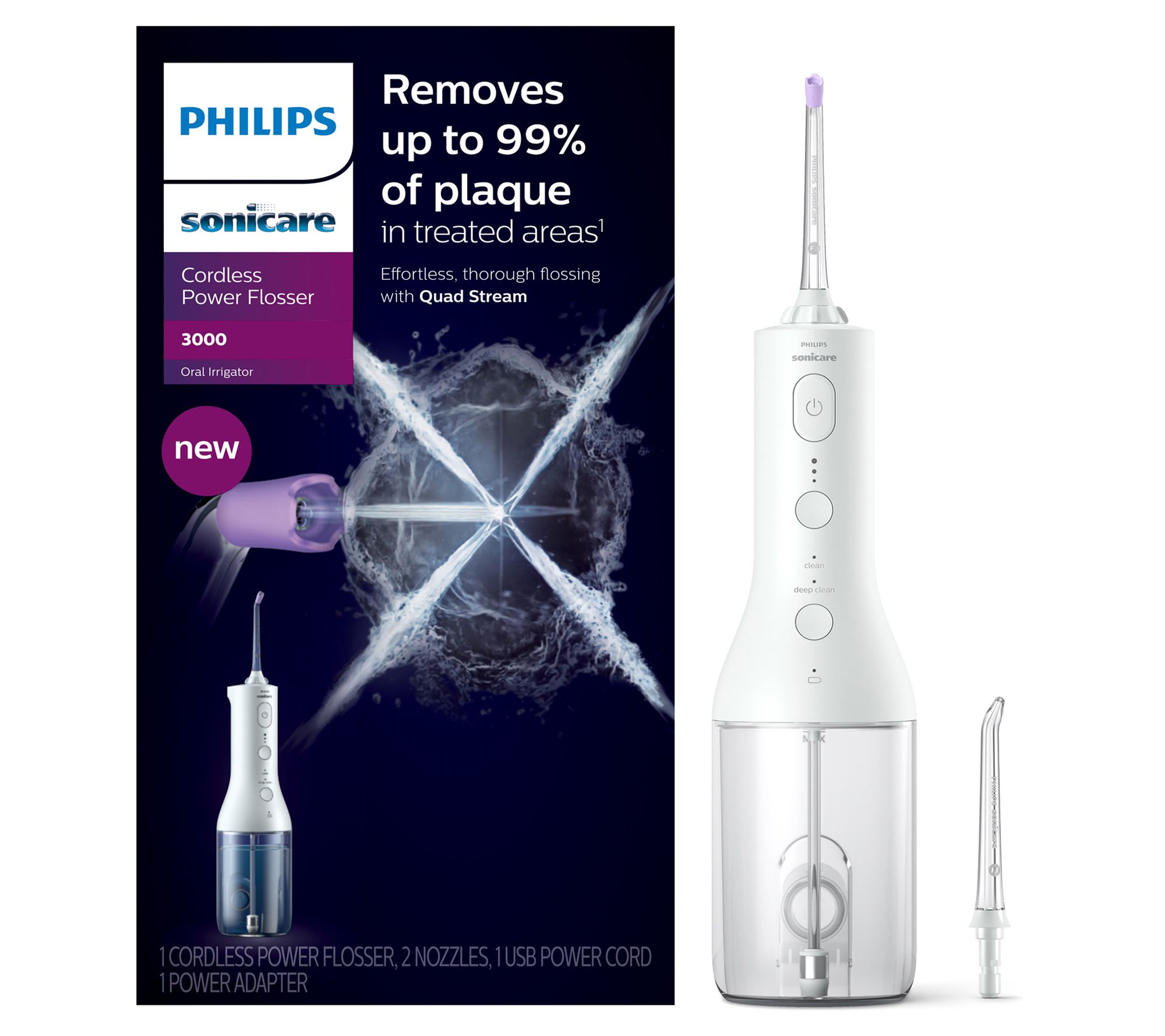 Philips Sonicare Flosser 3000 & Quad StreamNozzle 2-Pack