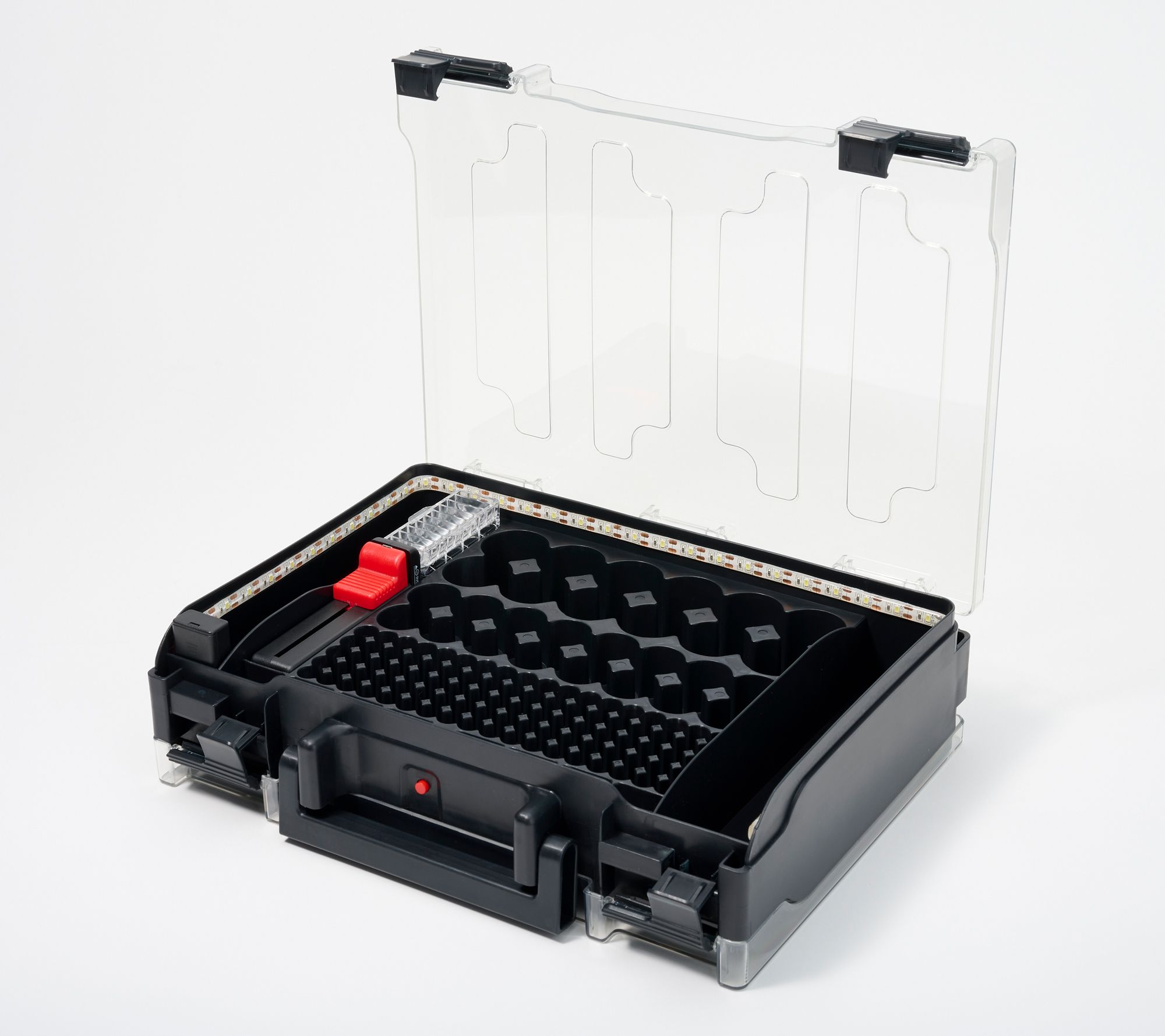 Qvc 208 Ultimate Battery Organizer Case w/ Light &Tester ,Black