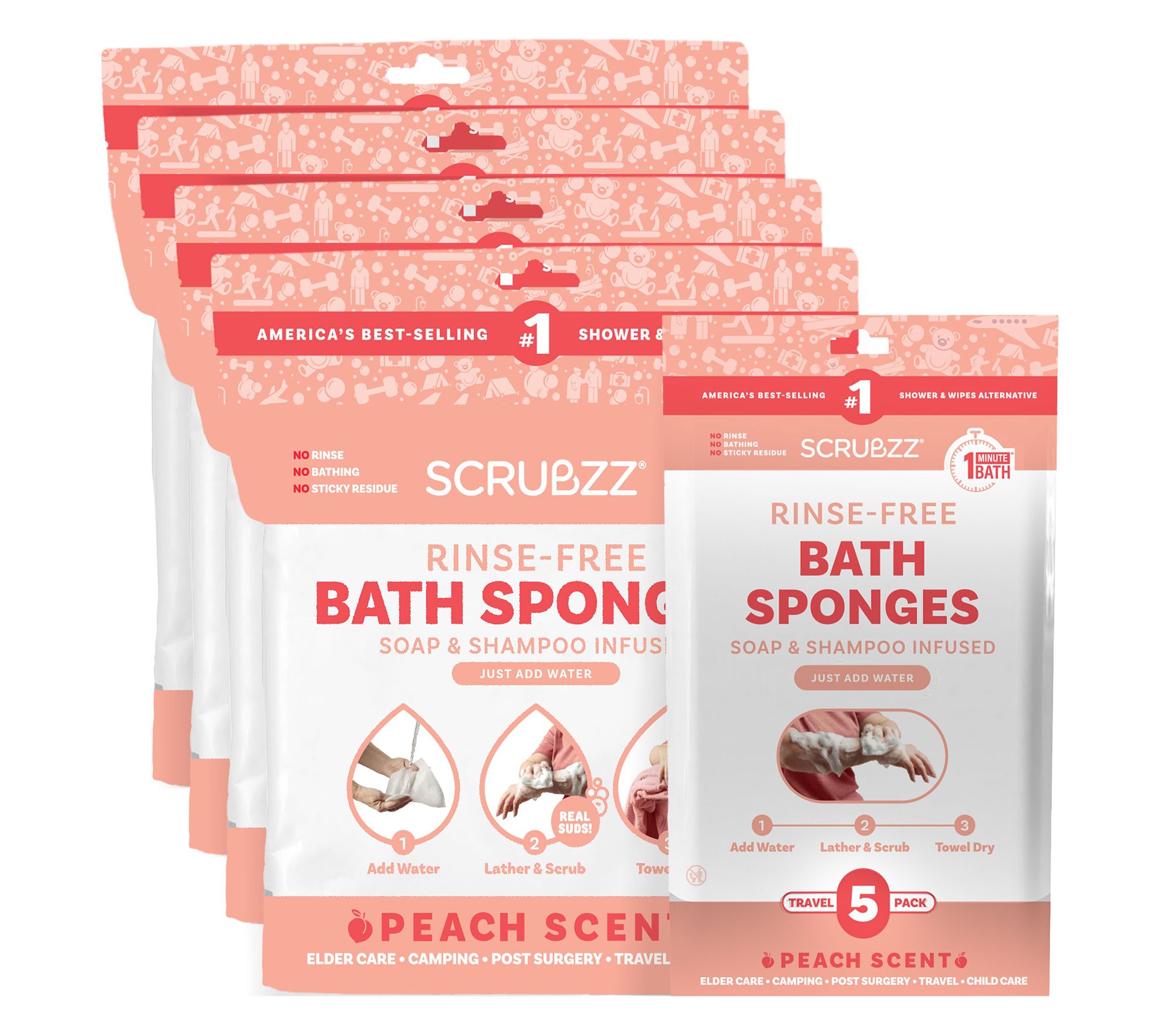 SCRUBZZ Rinse Free 105pc Bath Single Use Shower Sponges