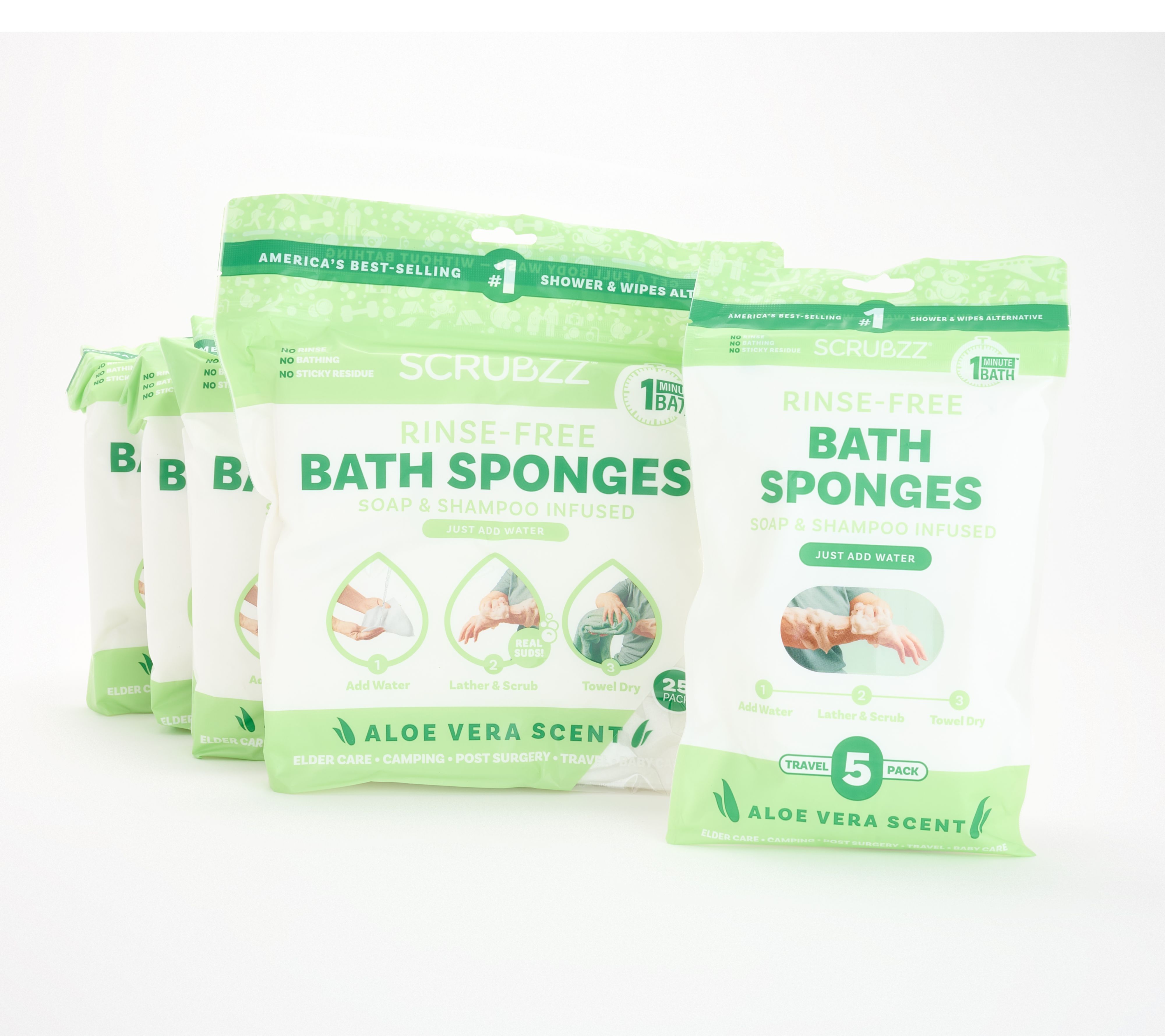 SCRUBZZ Rinse Free 105pc Bath Single Use Shower Sponges