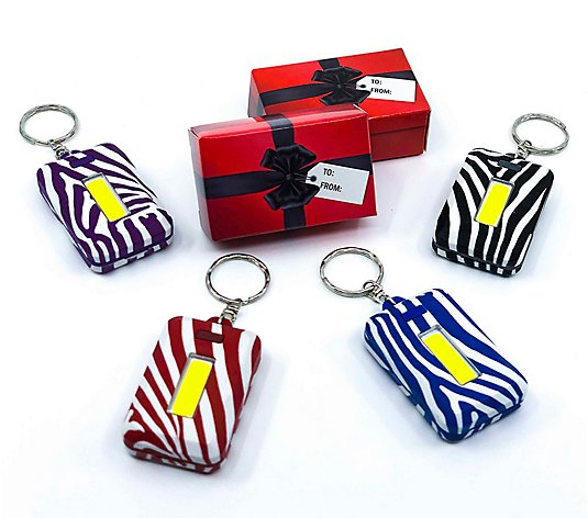 Set of 4 Patterned Key Chain LED Flashlights with Gift Box