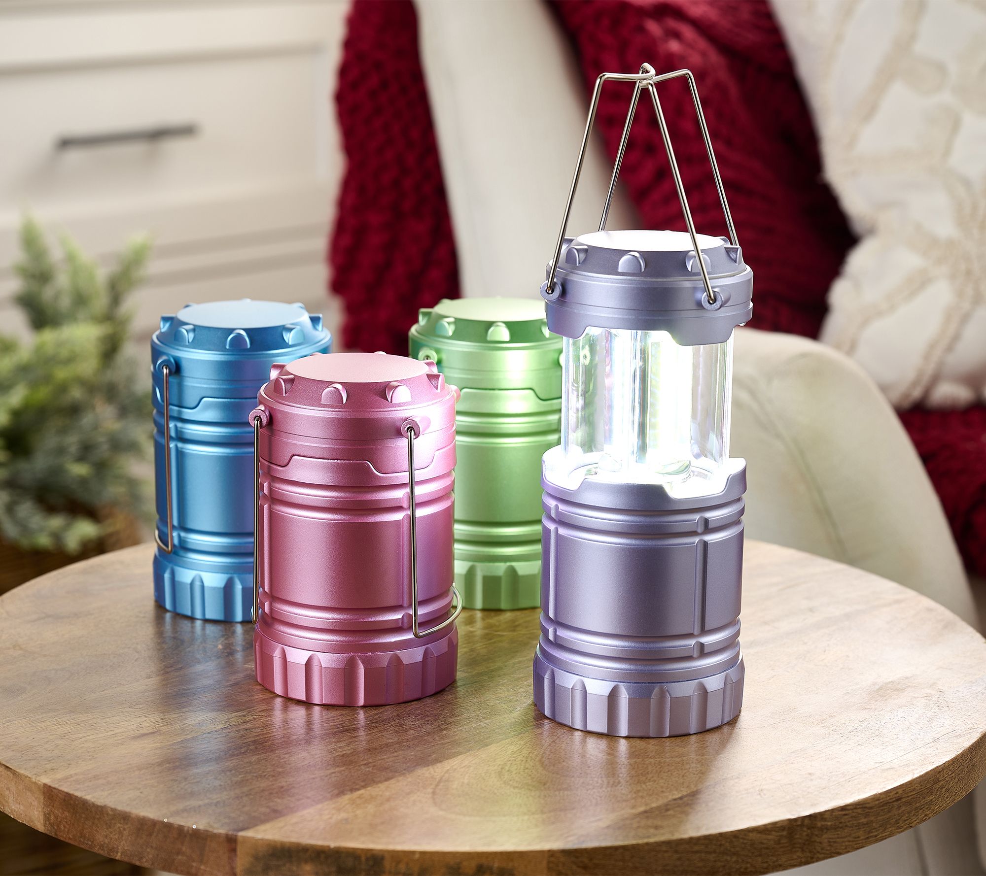 SecureBrite Set of 4 Large COB Lanterns w/ Hook & Handle