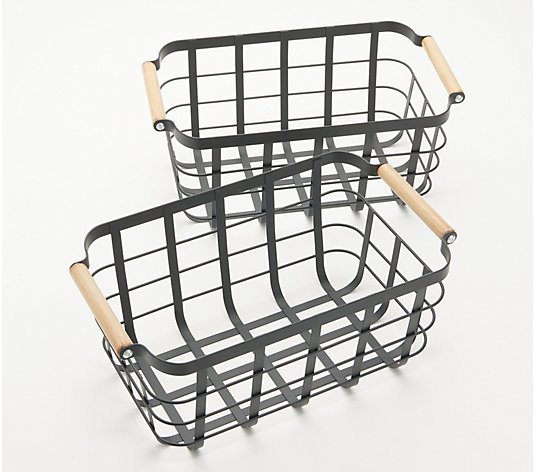 Tidy & Co. Set of 2 Metal and Wood Storage Baskets