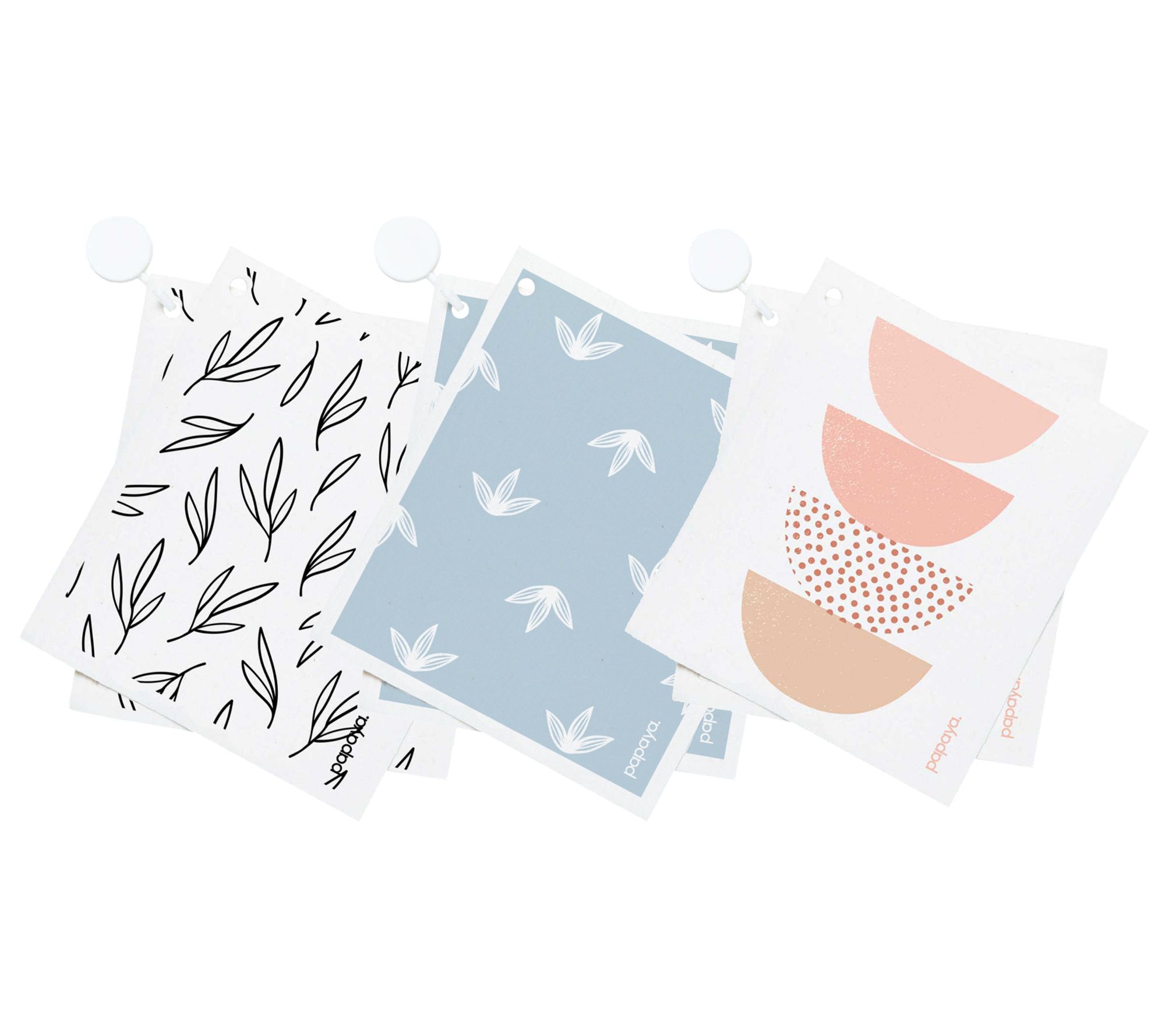 papaya Patterned 6-Pack Reusable Paper Towels w/ 3 Hanging Hooks