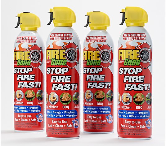 Fire Gone Set of (4) 16-oz Fire Suppressant Spray Cans