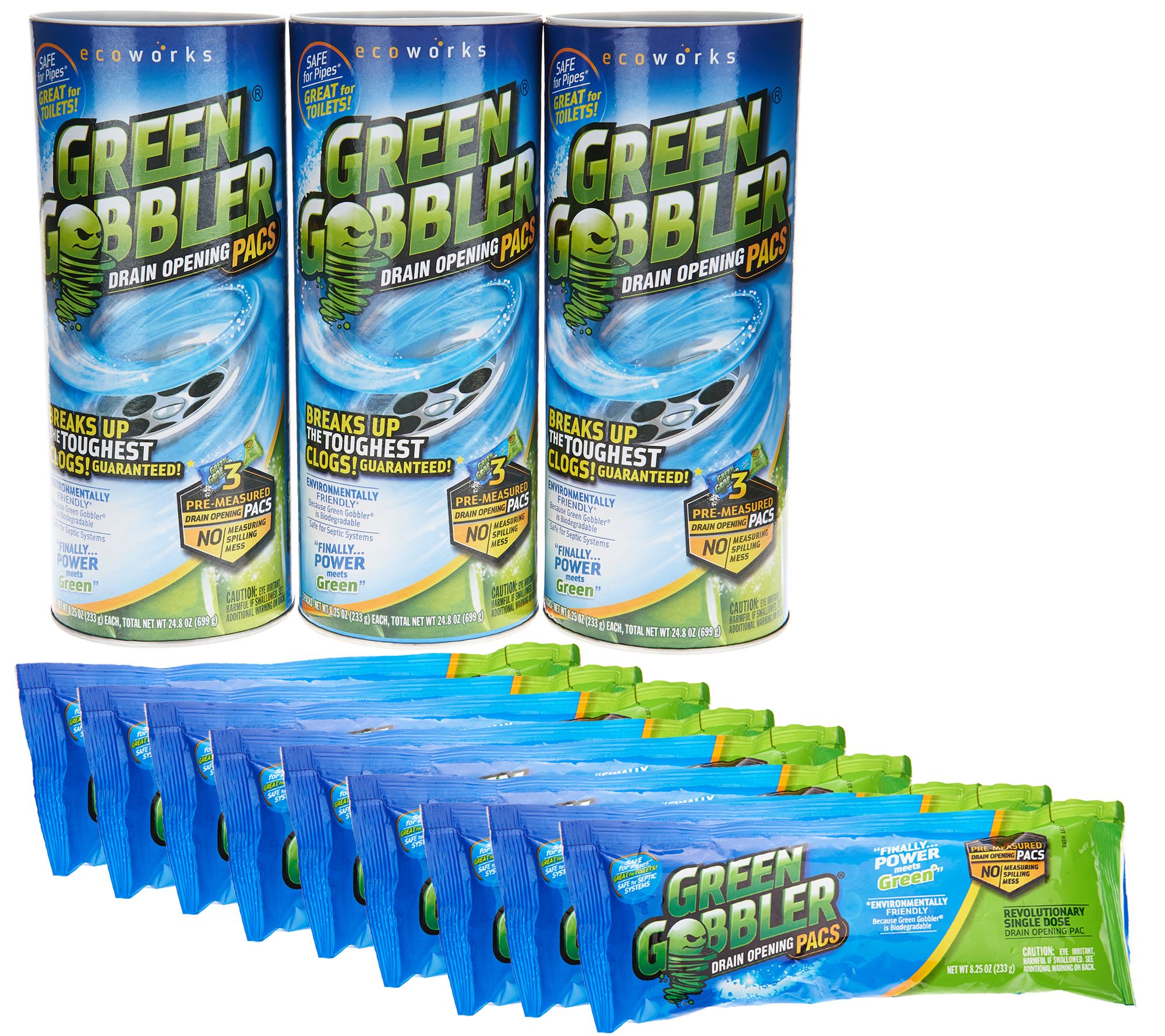 "As Is" Green Gobbler Super-size Set of 9 Drain Pacs w/Clog Tools