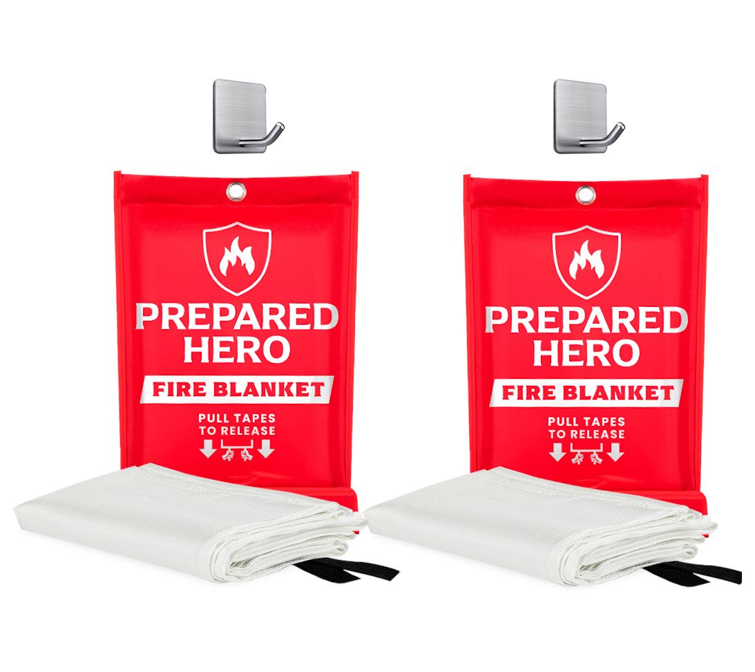 Prepared Hero Set of 2 Fire Blankets with 2 Hooks