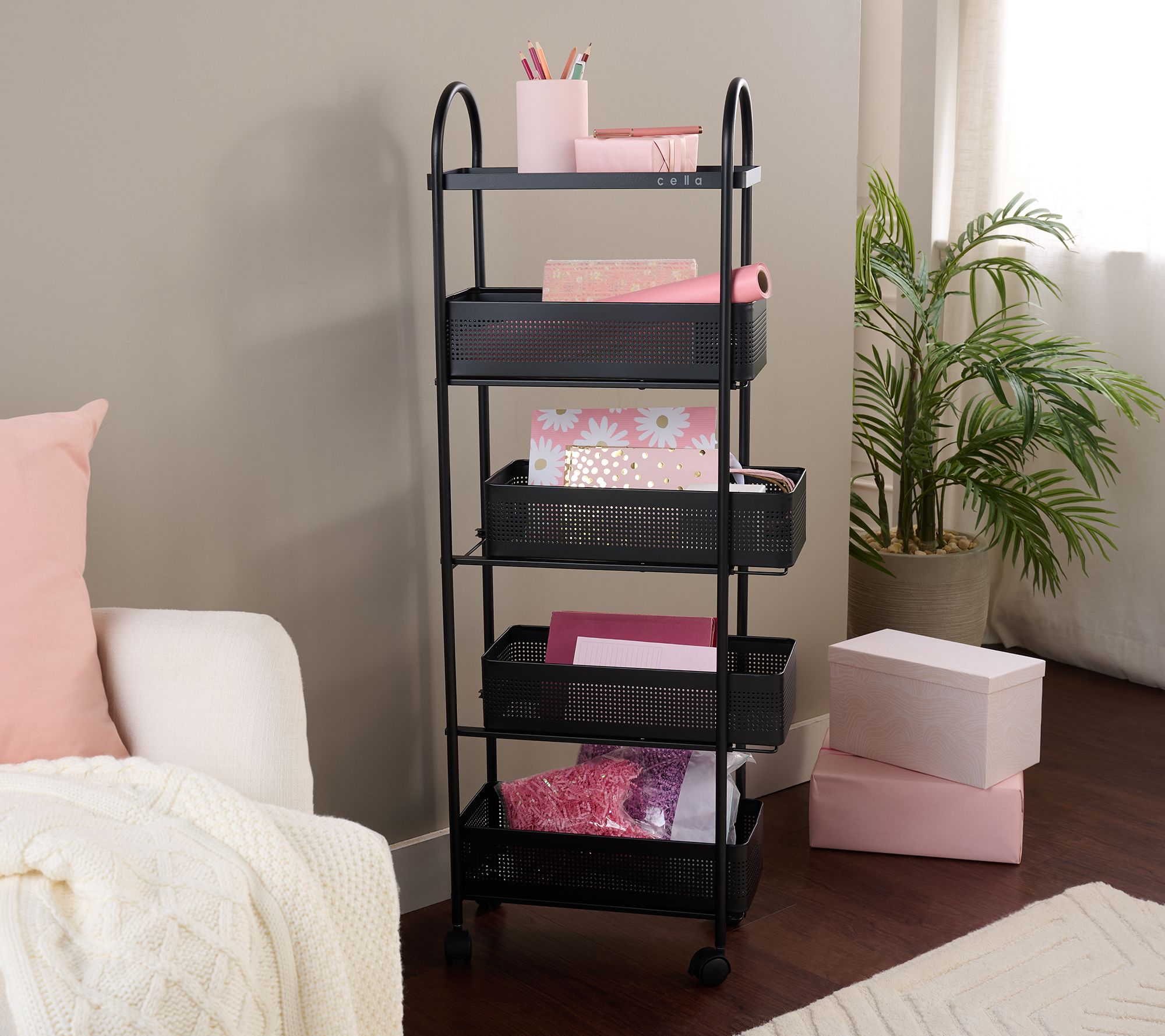 "As Is" Cella 5-Tier Slim Metal Rolling Cart with Drawers