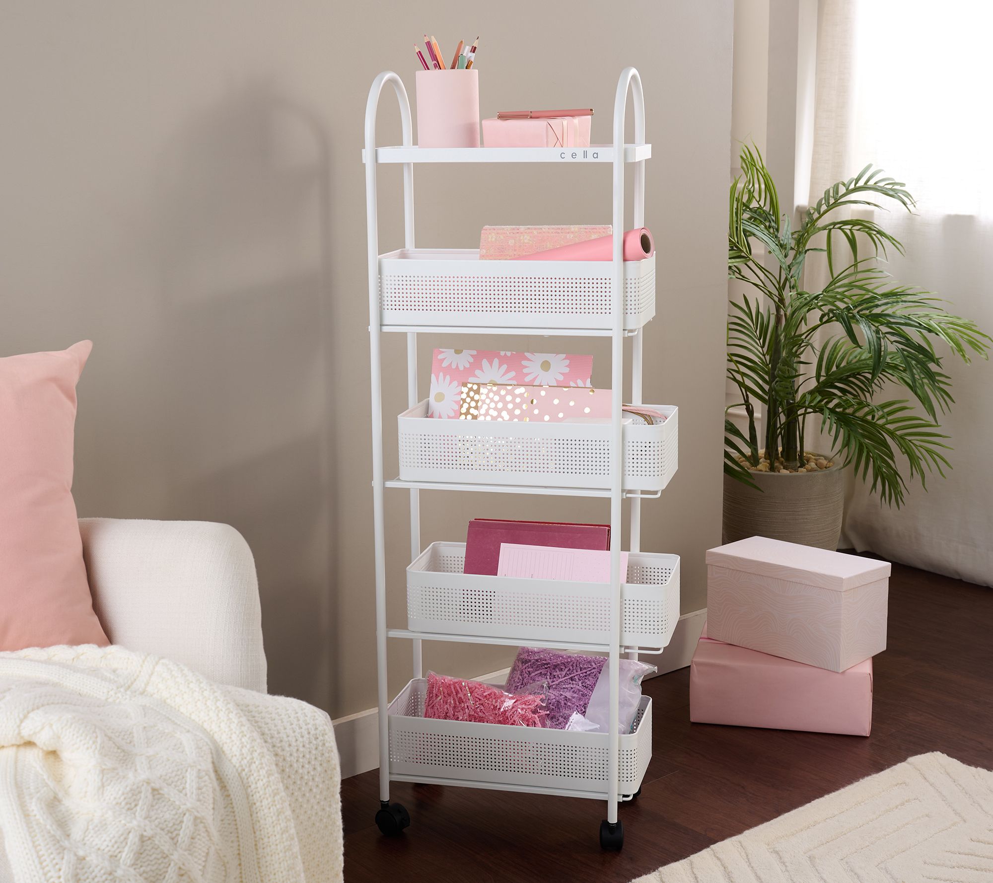 "As Is" Cella 5-Tier Slim Metal Rolling Cart with Drawers