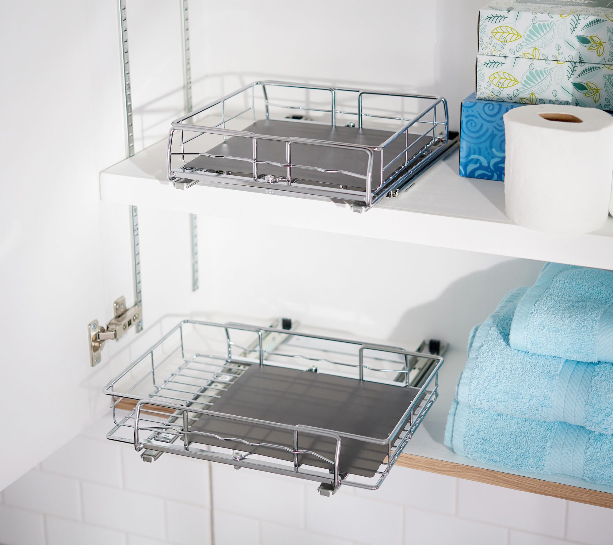 As Is Pop-It Set of 2 Adjustable Sliding Cabinet Organizers 
