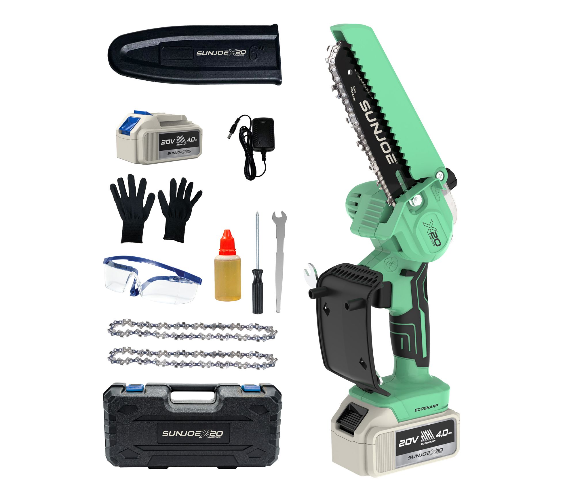 Sun Joe "Go" 20V Handheld 6" Pruning Chain Saw w/ Accessories