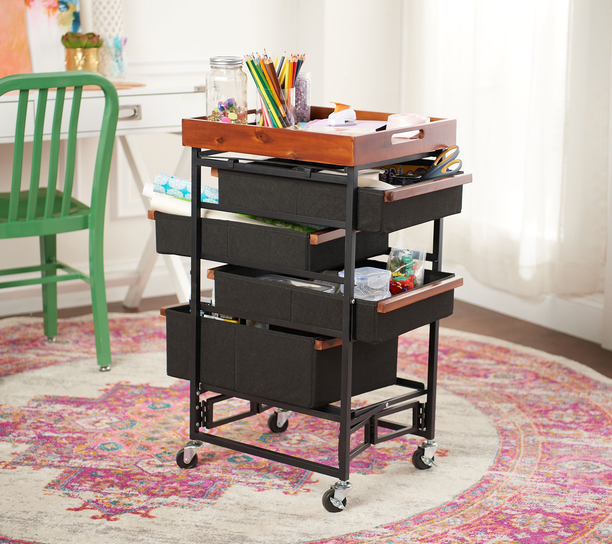 "As Is" Oasis Collapsible MultiDrawer Storage Cart w/ Removable Tray