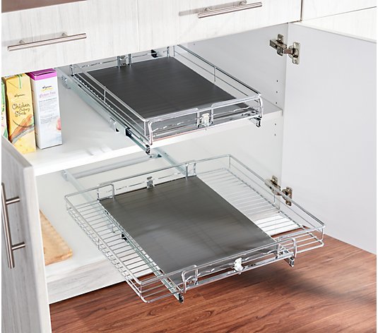 Pop-It S/2 Large Expanding Sliding Cabinet Organizers with Liners 