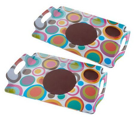 Set of 2 Lappers Dining Lap Trays with Silicone Mats 