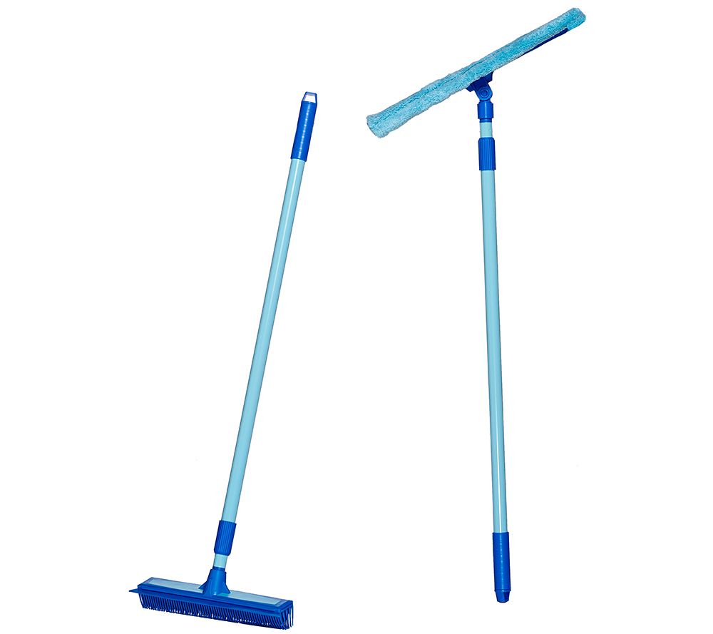 Don Aslett's Rubber Broom & Microfiber Mop Set w/ 3 Microfiber Pads ...