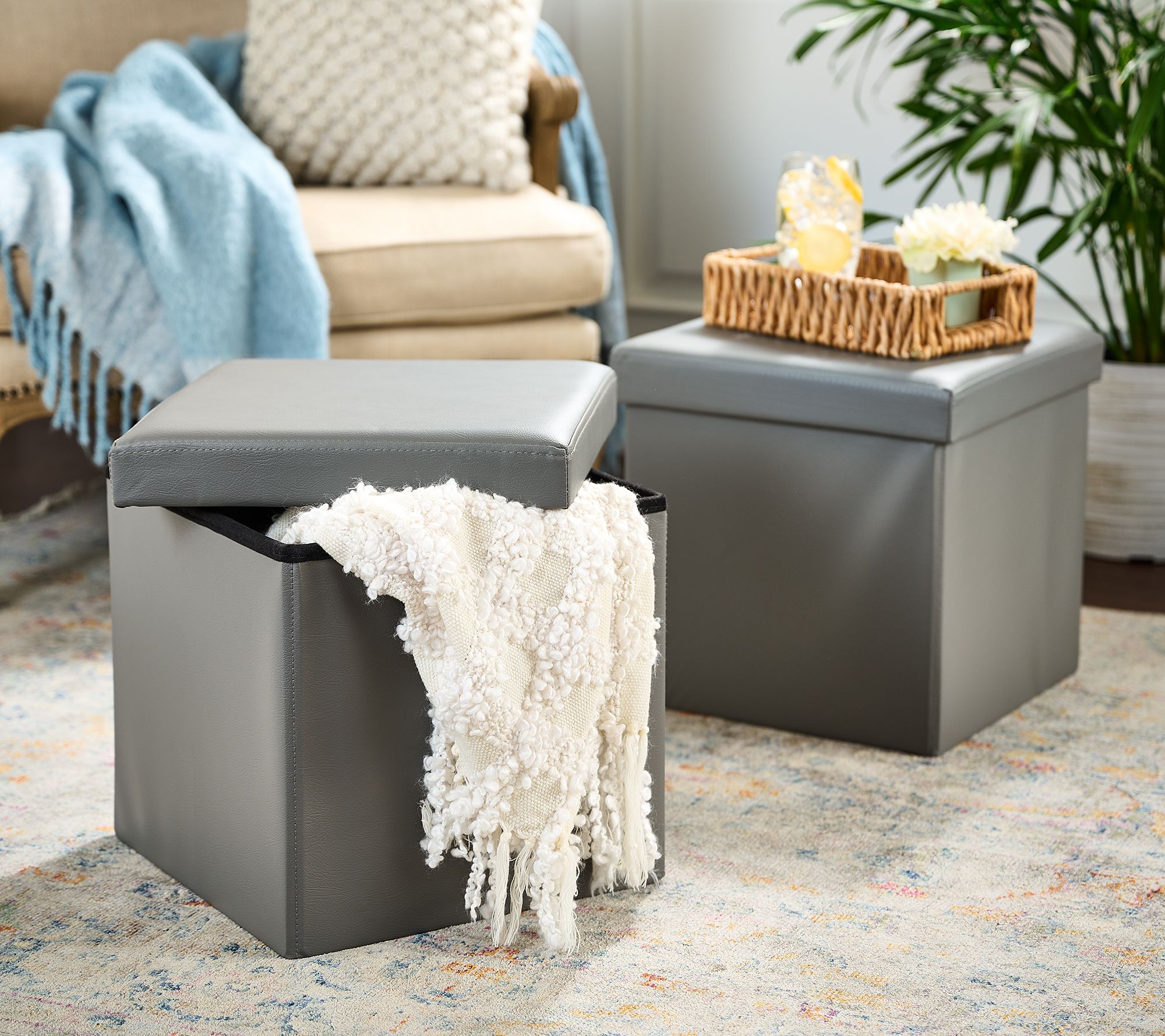 Fresh Home Elements Set of (2) 15" Collapsible Ottomans