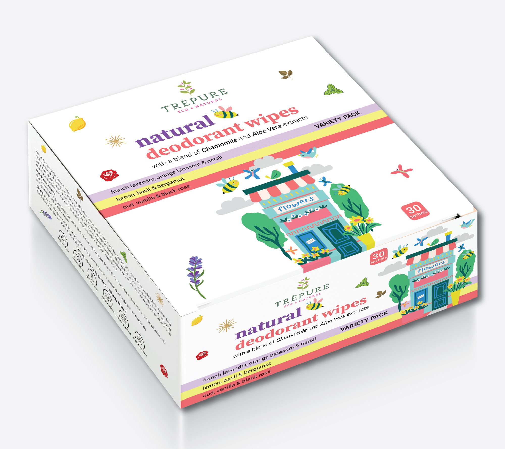 TrePure Natural Deodorant Wipes 30ct Box Set of 2