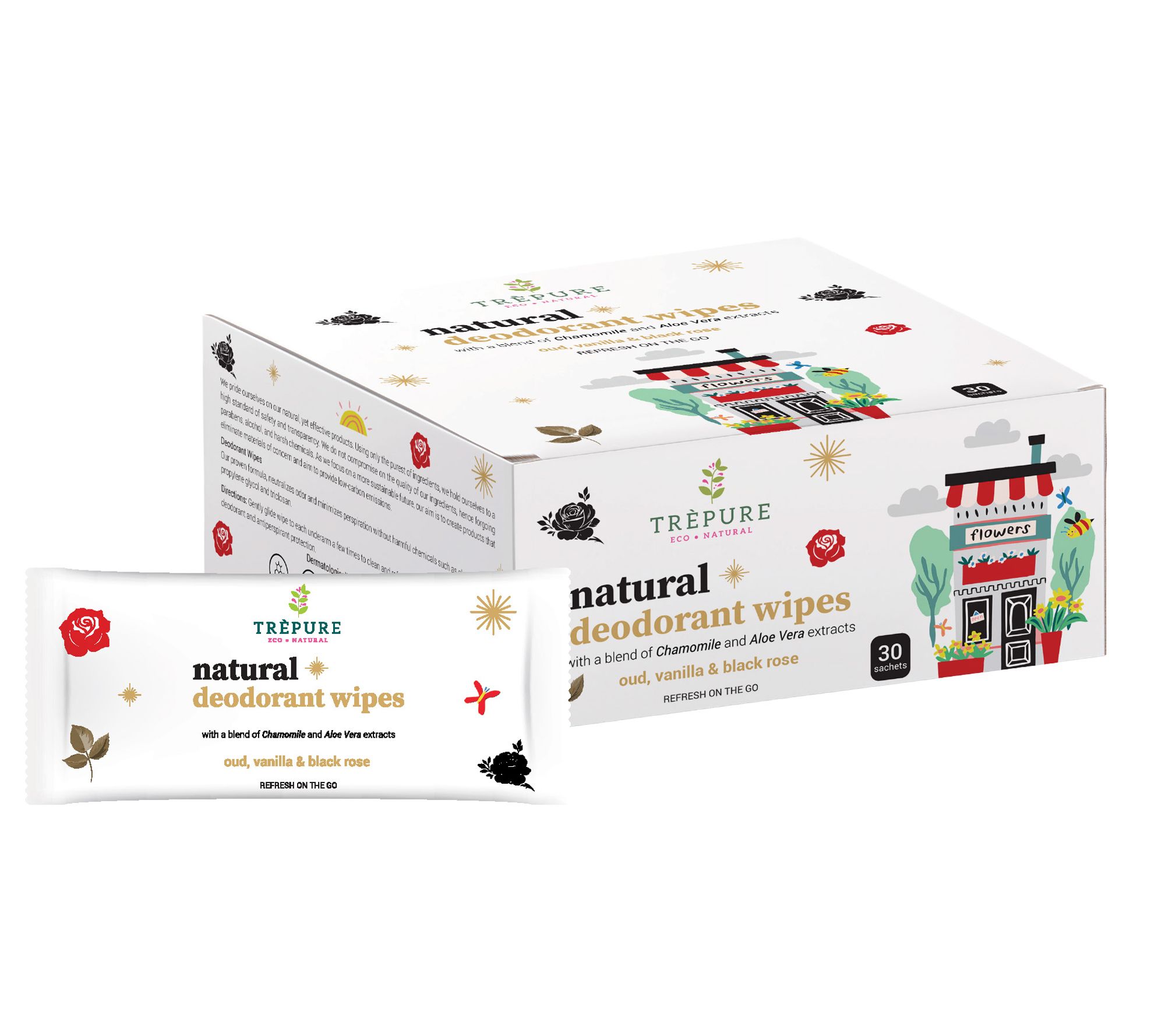 Trepure Set of 2 30-PC Natural Deodorant Wipes