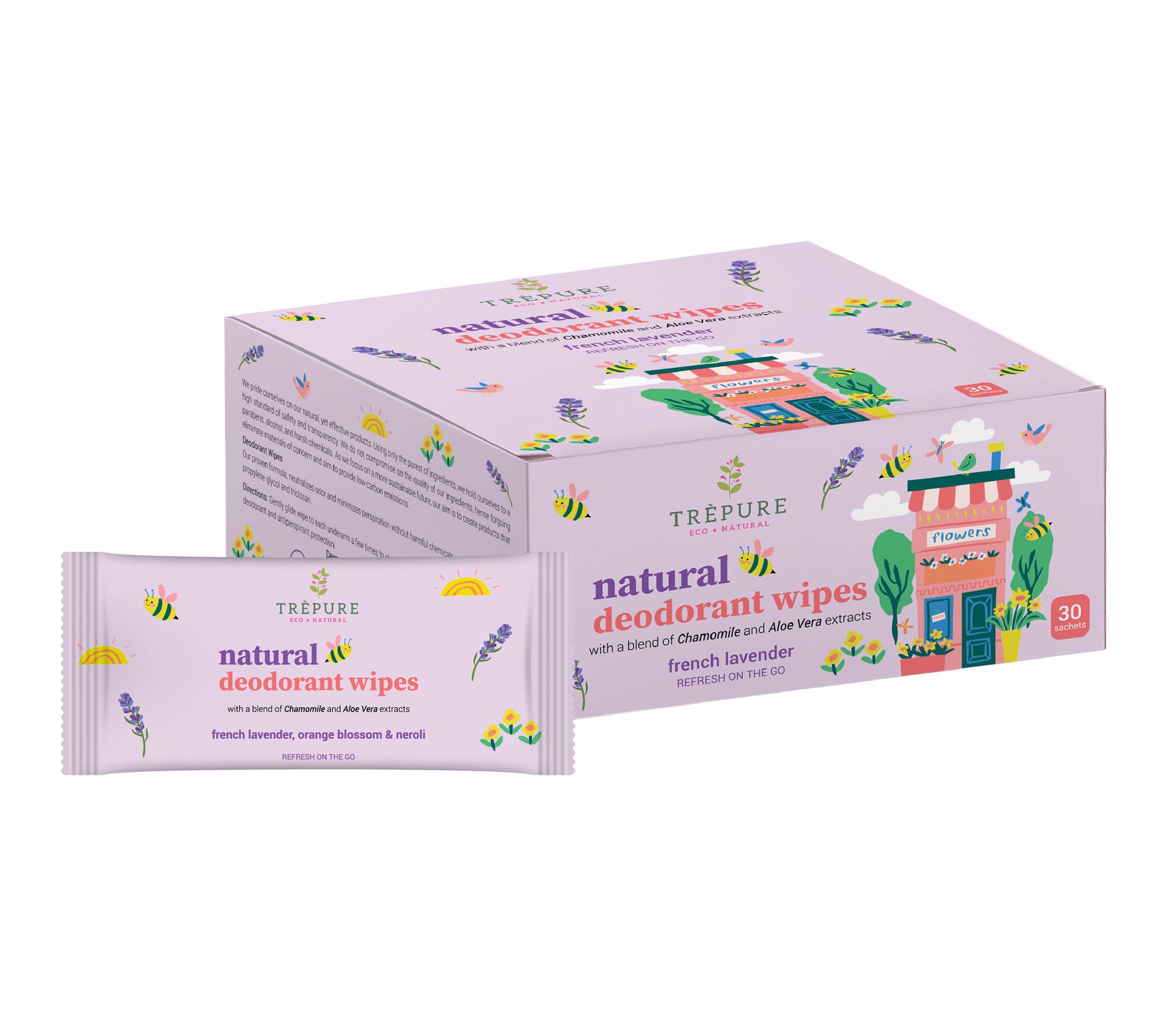 Trepure Set of 2 30-PC Natural Deodorant Wipes