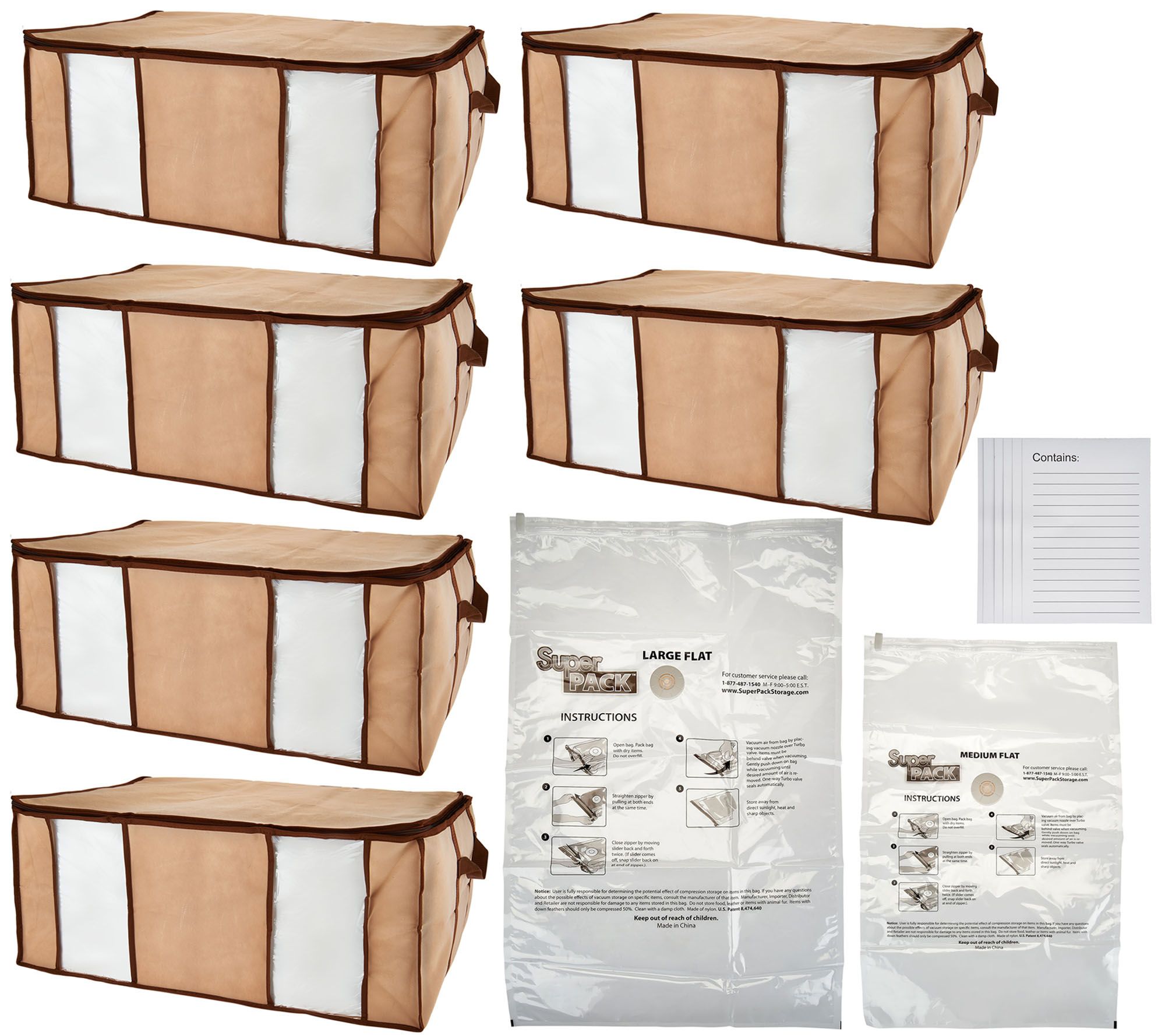 SuperPack 6 Jumbo Totes w/ Compression Bags Plus 2 Bag Bonus