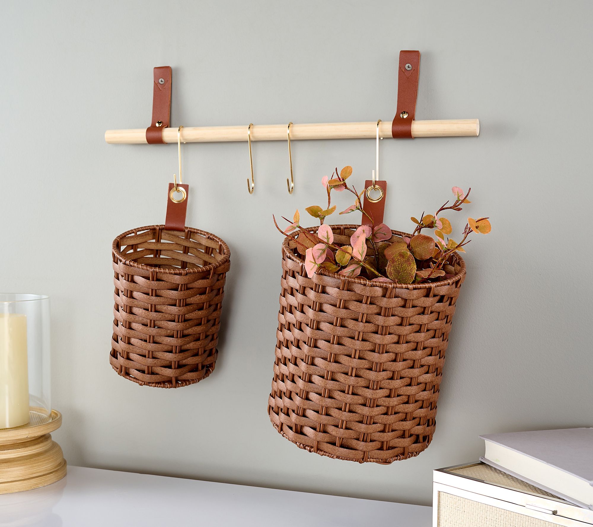 "As Is" Cella Set of 2 Poly Rattan Baskets with Hanging Bar