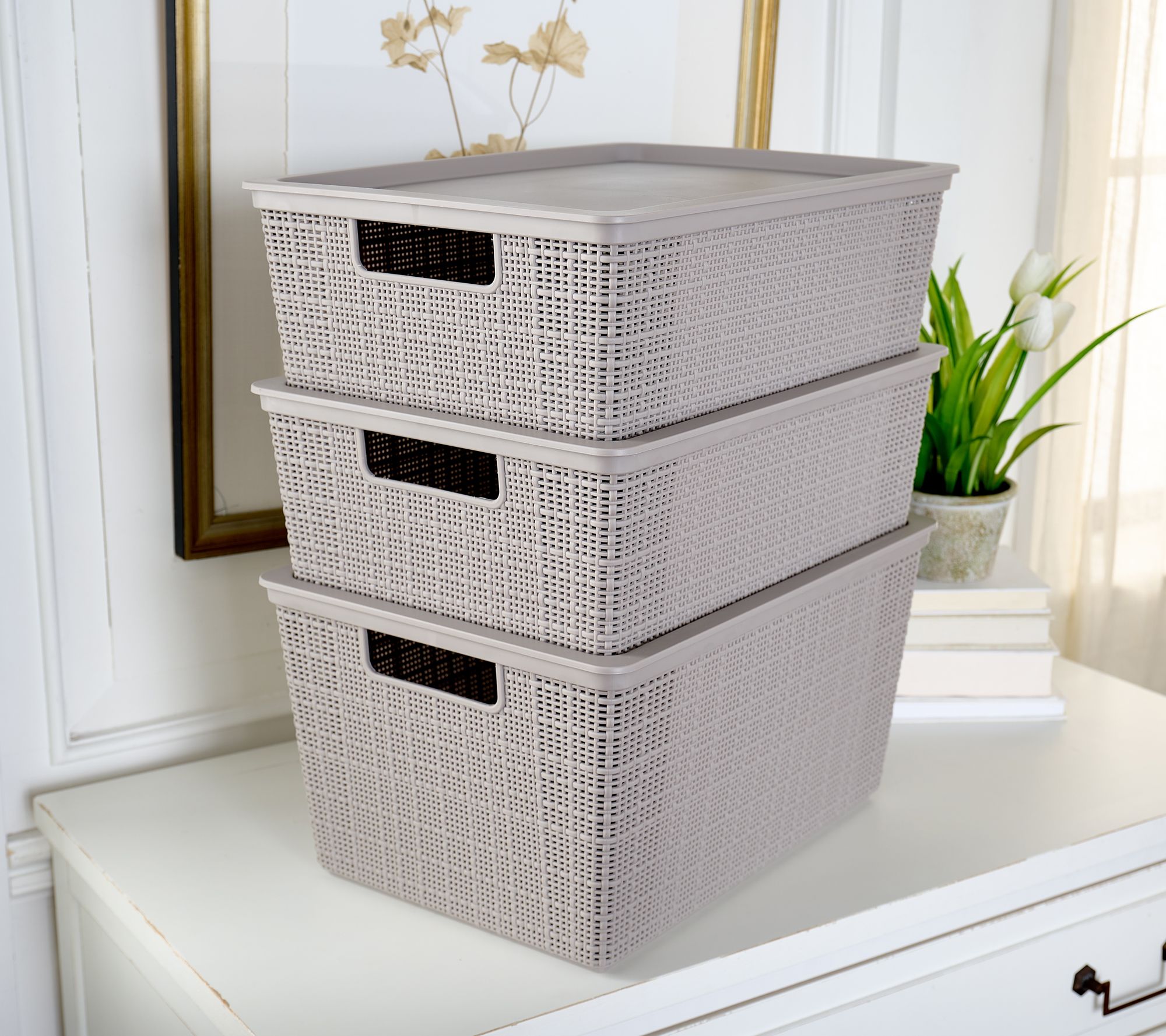 "As Is" Cella Set of 3 Textured Storage Bins with Lids