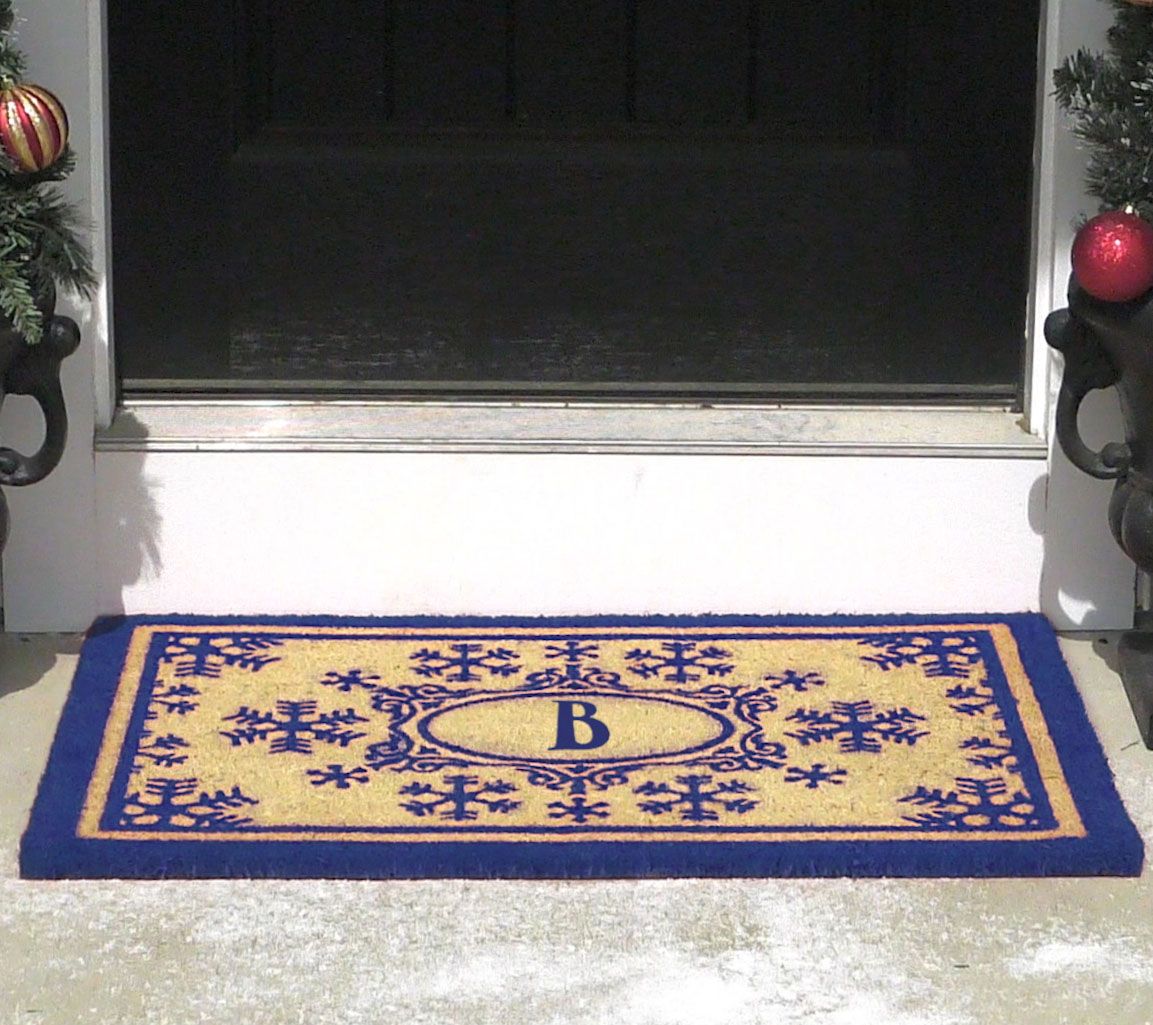 2 X 3 Outdoor Monogram Initial And Snowflakes Coir Doormat