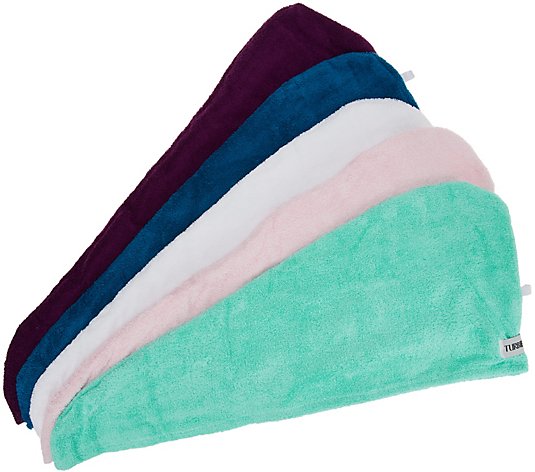 Set of 5 Solid 100% Cotton Turbie Twist Hair Towels