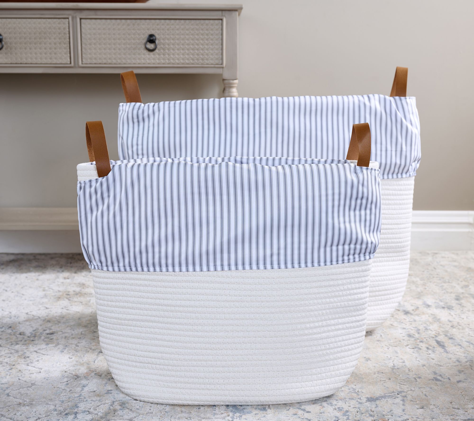 "As Is" Cella Set/2 Nesting Rope Baskets with Fabric Lining