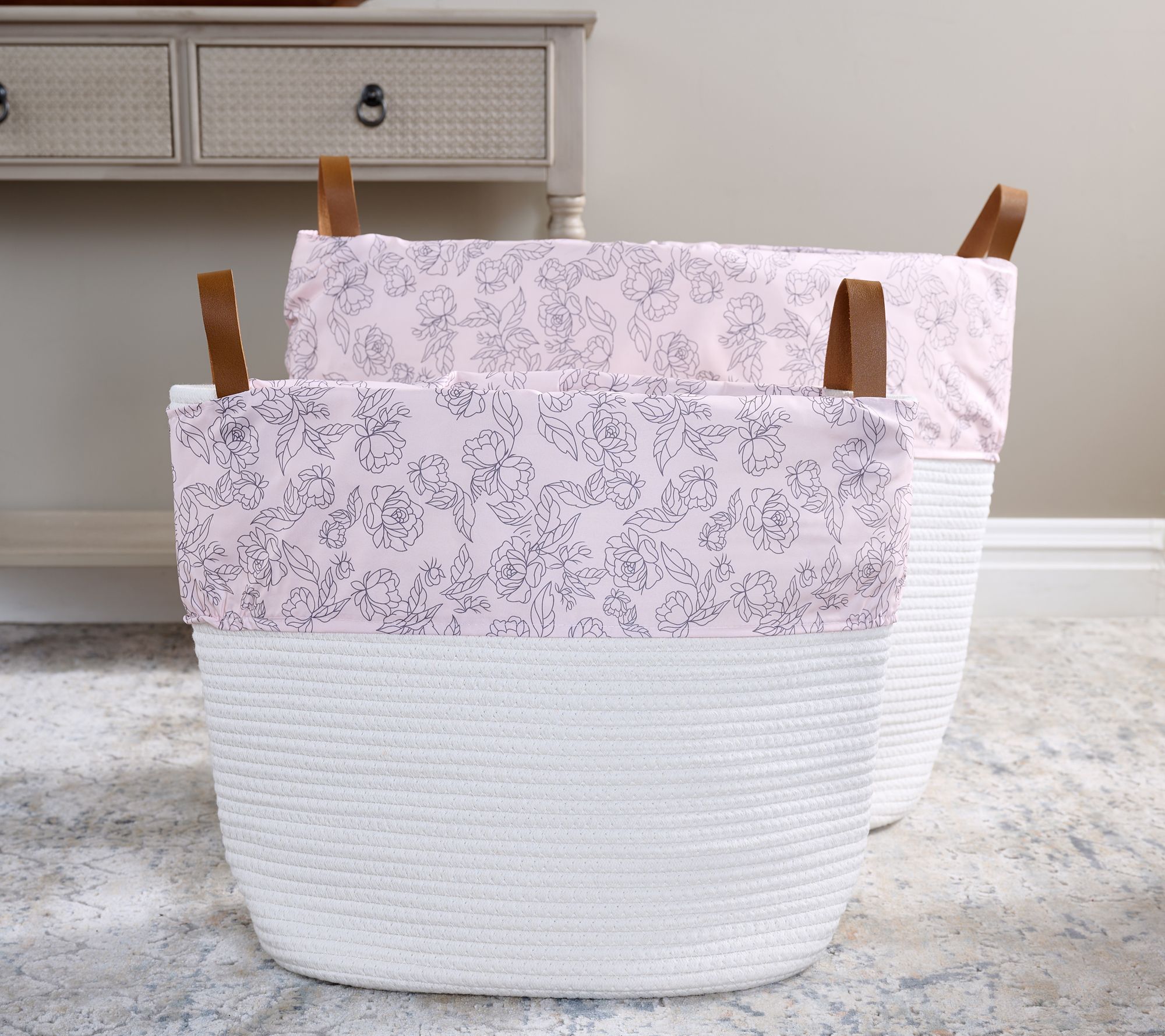 "As Is" Cella Set/2 Nesting Rope Baskets with Fabric Lining
