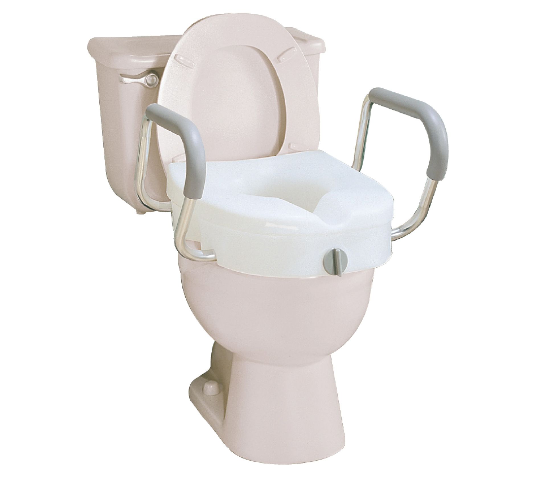 Carex E-Z Lock Raised Toilet Seat W/ AdjustableArmrests