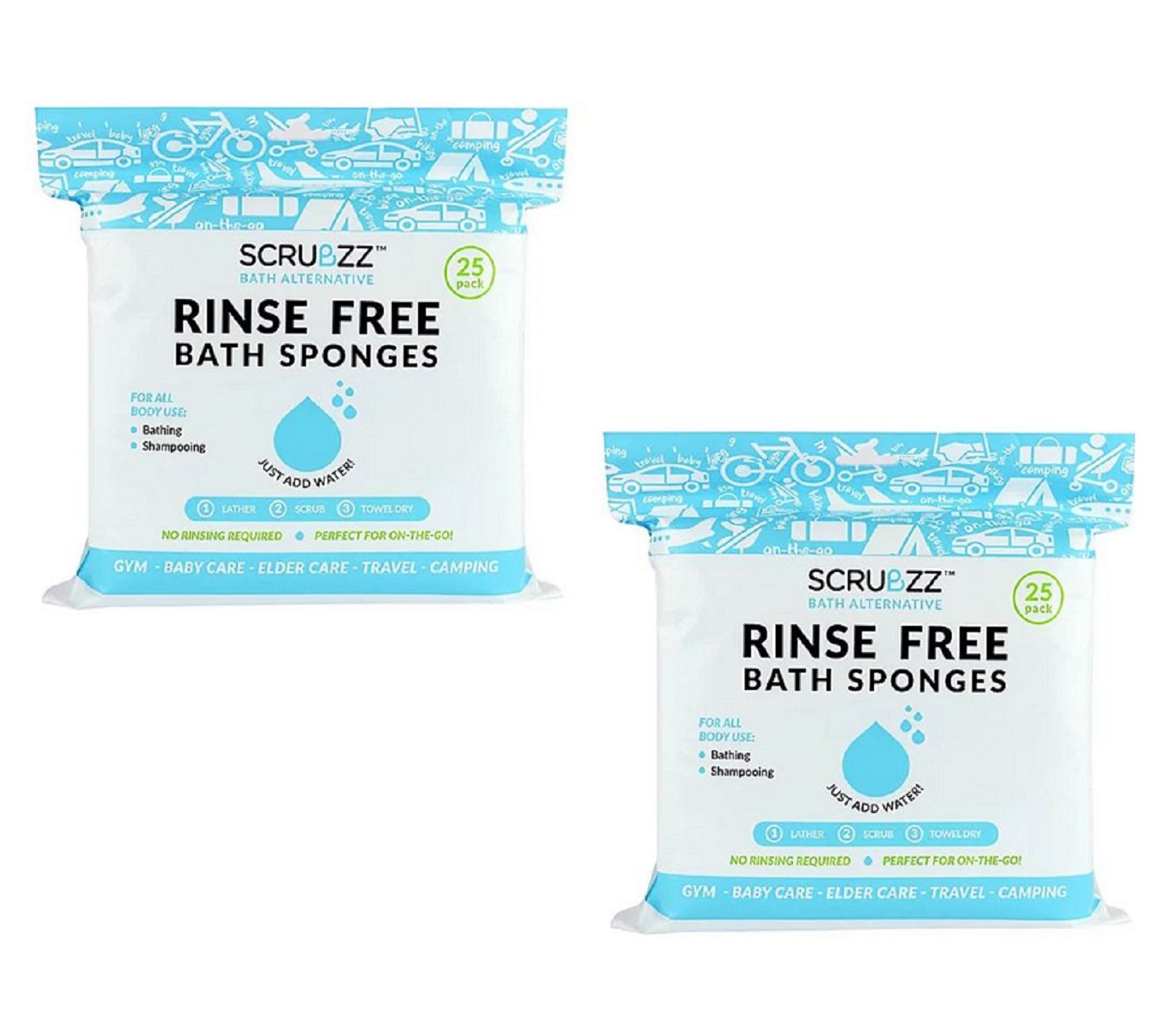 Scrubzz 50 Disposable No-Rinse Travel and Bathing Sponge Wipes - QVC.com