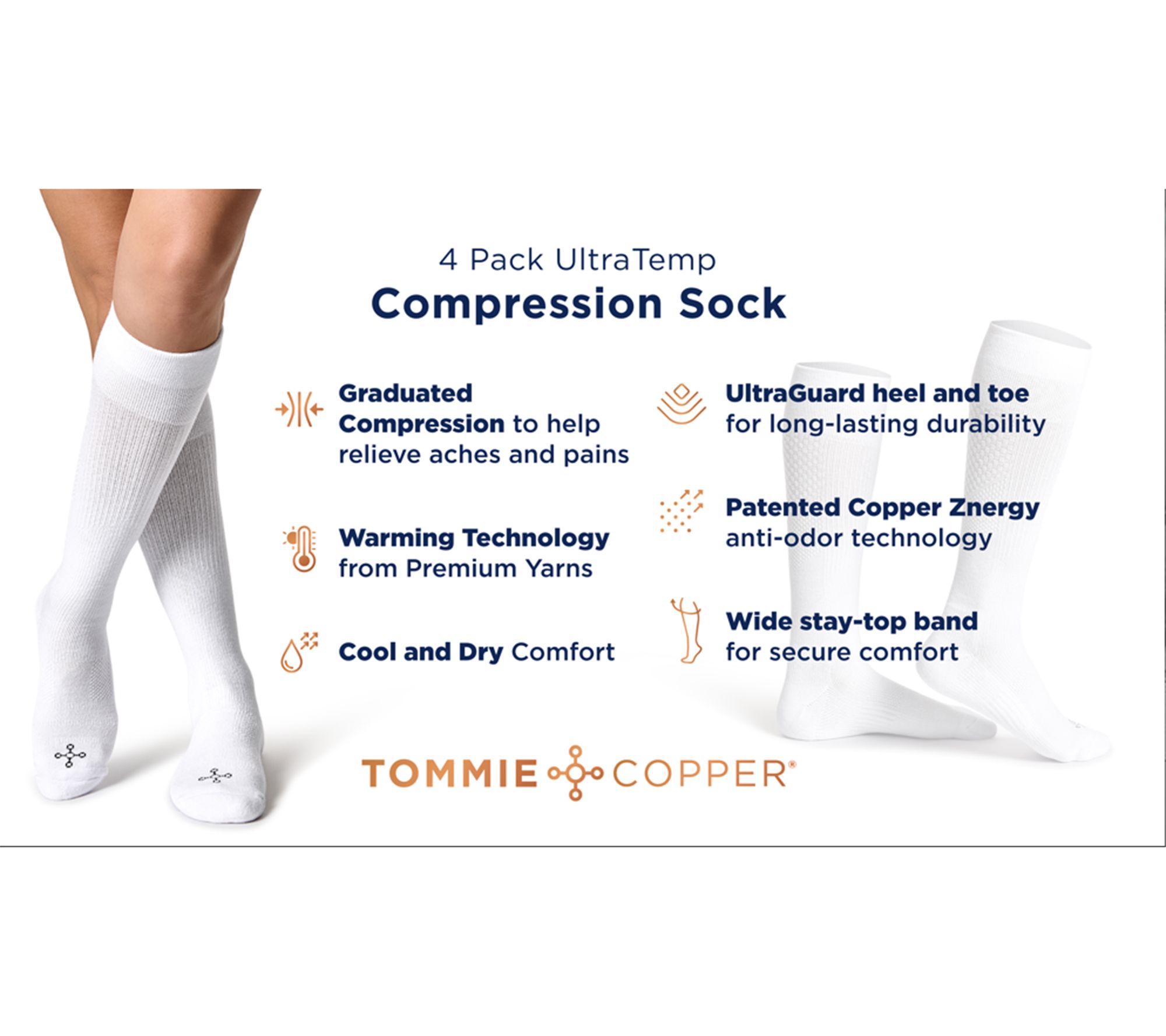 2 Pairs Tommie Copper Sport Compression Socks Foot Aches & Pain