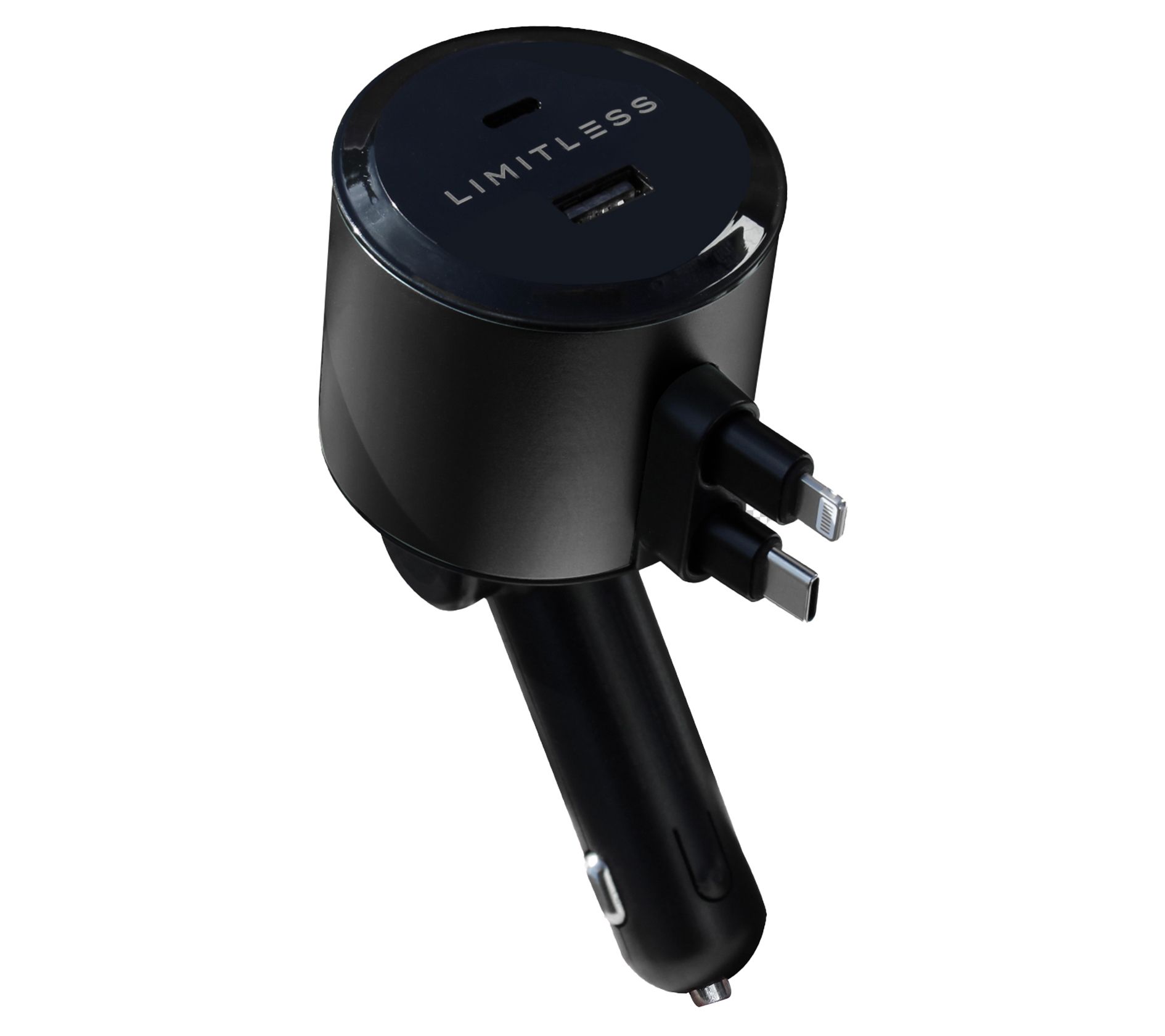Limitless Car Charger w/ Retractable Lightning Type-C Cables
