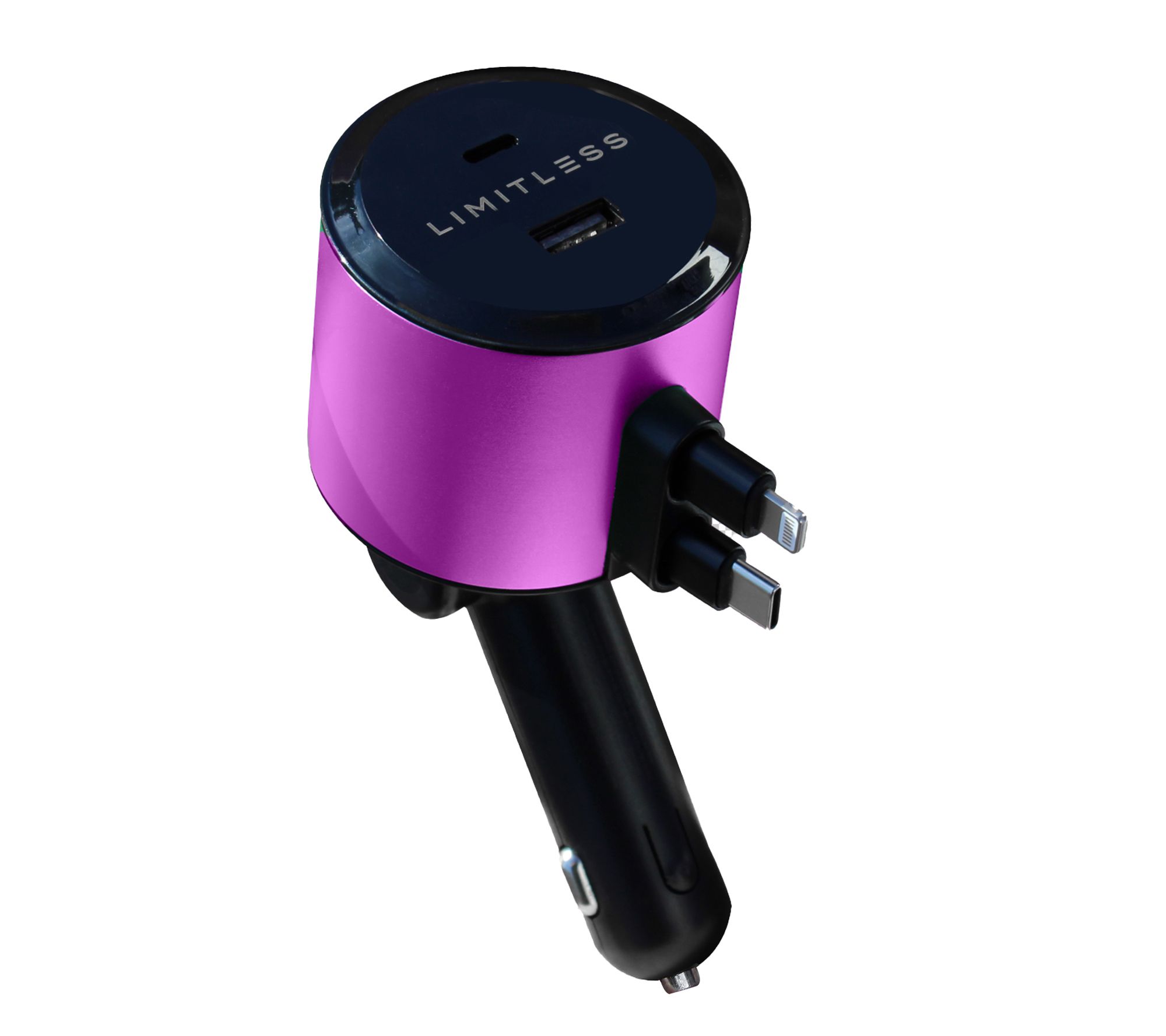 Limitless Car Charger w/ Retractable Lightning Type-C Cables