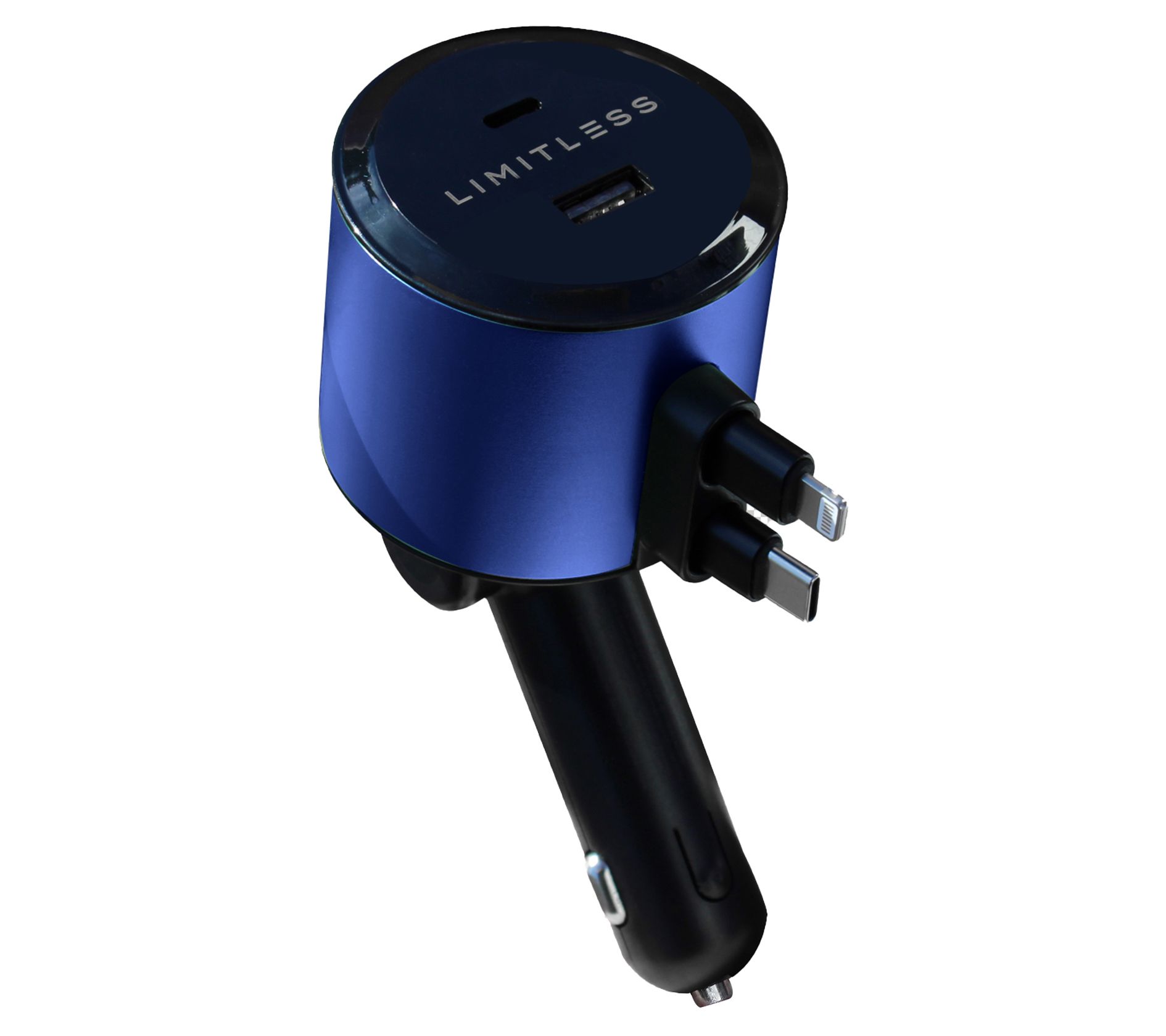 Limitless Car Charger w/ Retractable Lightning Type-C Cables