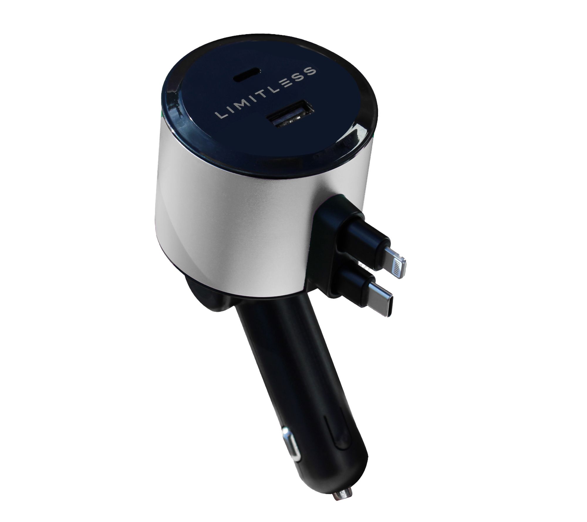 Limitless Car Charger w/ Retractable Lightning Type-C Cables