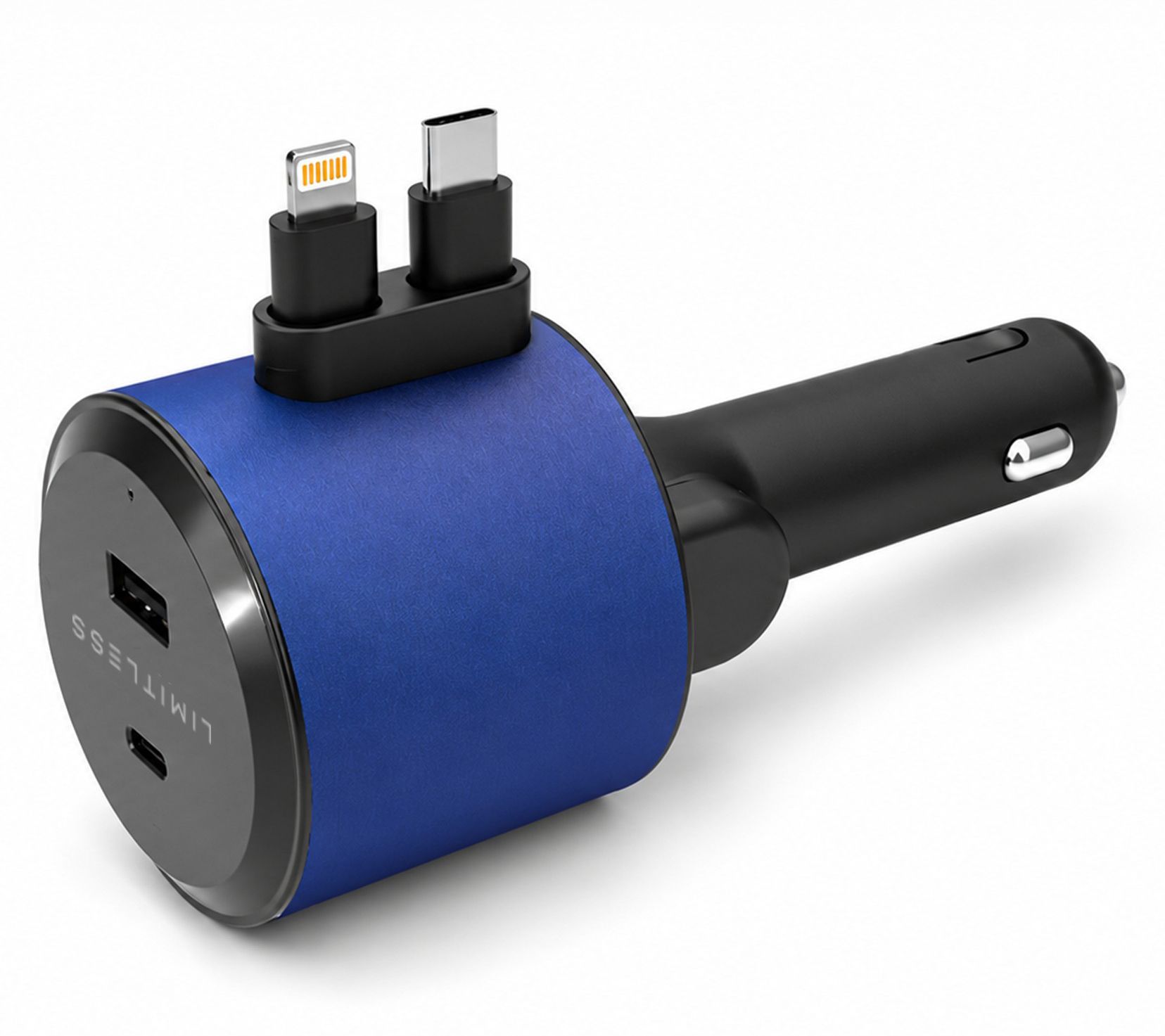 Limitless Car Charger w/ Retractable Lightning Type-C Cables