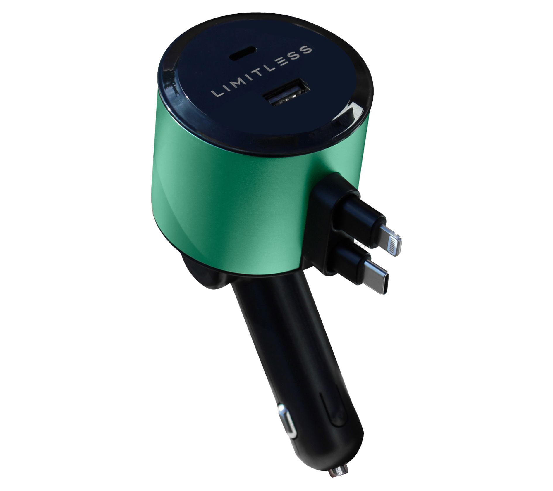 Limitless Car Charger w/ Retractable Lightning Type-C Cables