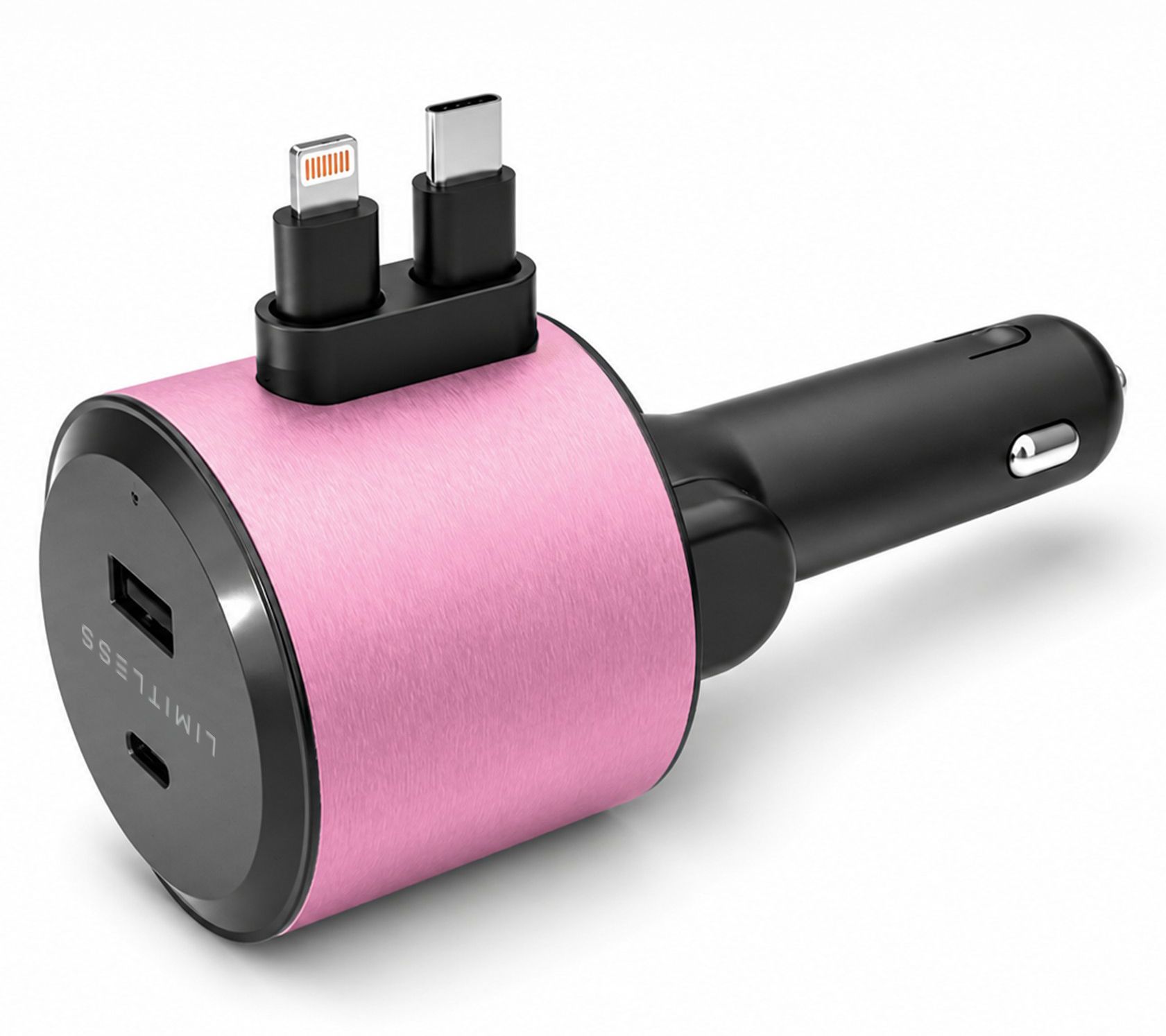 Limitless Car Charger w/ Retractable Lightning Type-C Cables