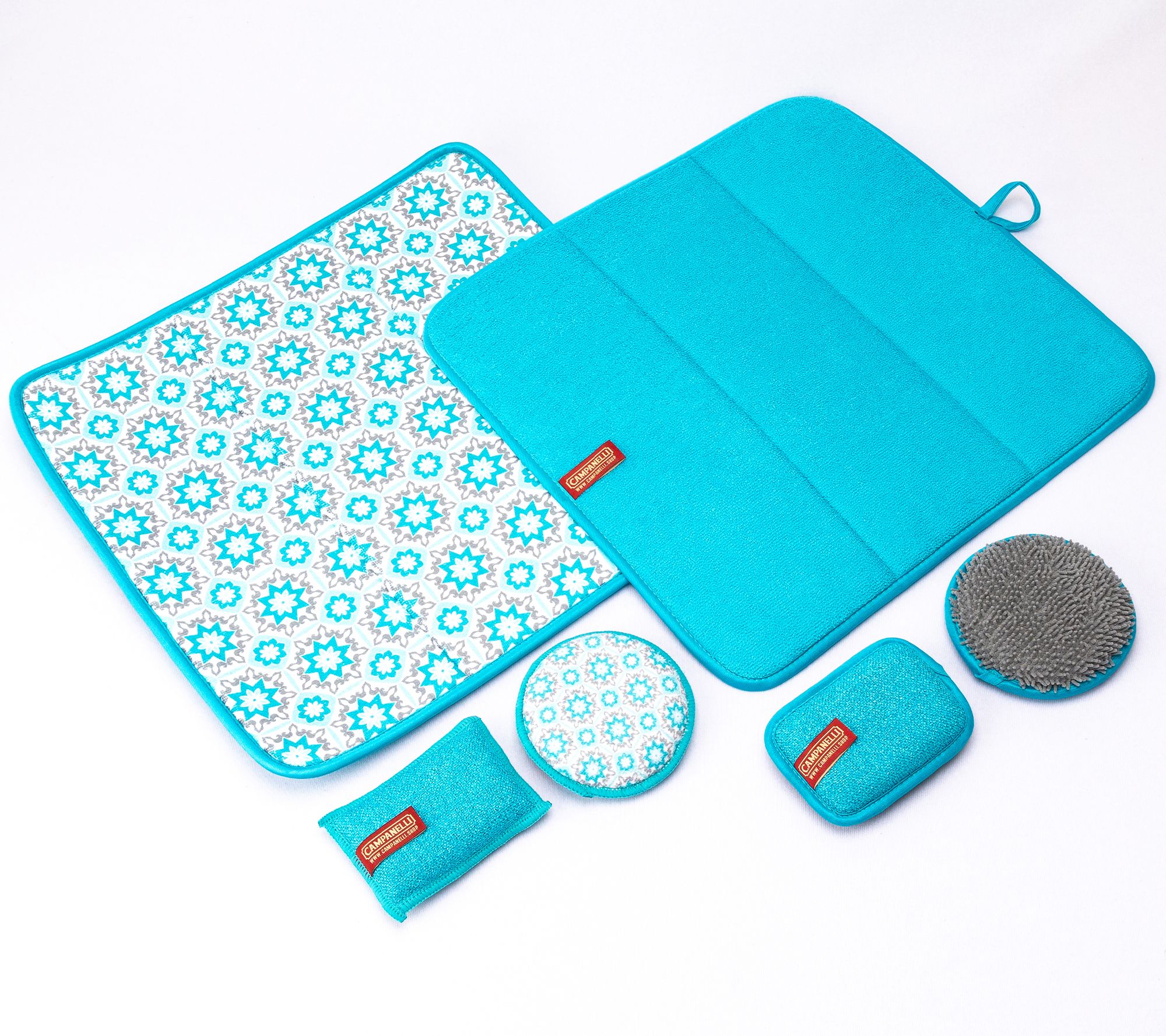 CAMPANELLI (4) Sponges and (2) 16.5" x 18" Drying Mats Patterned Set