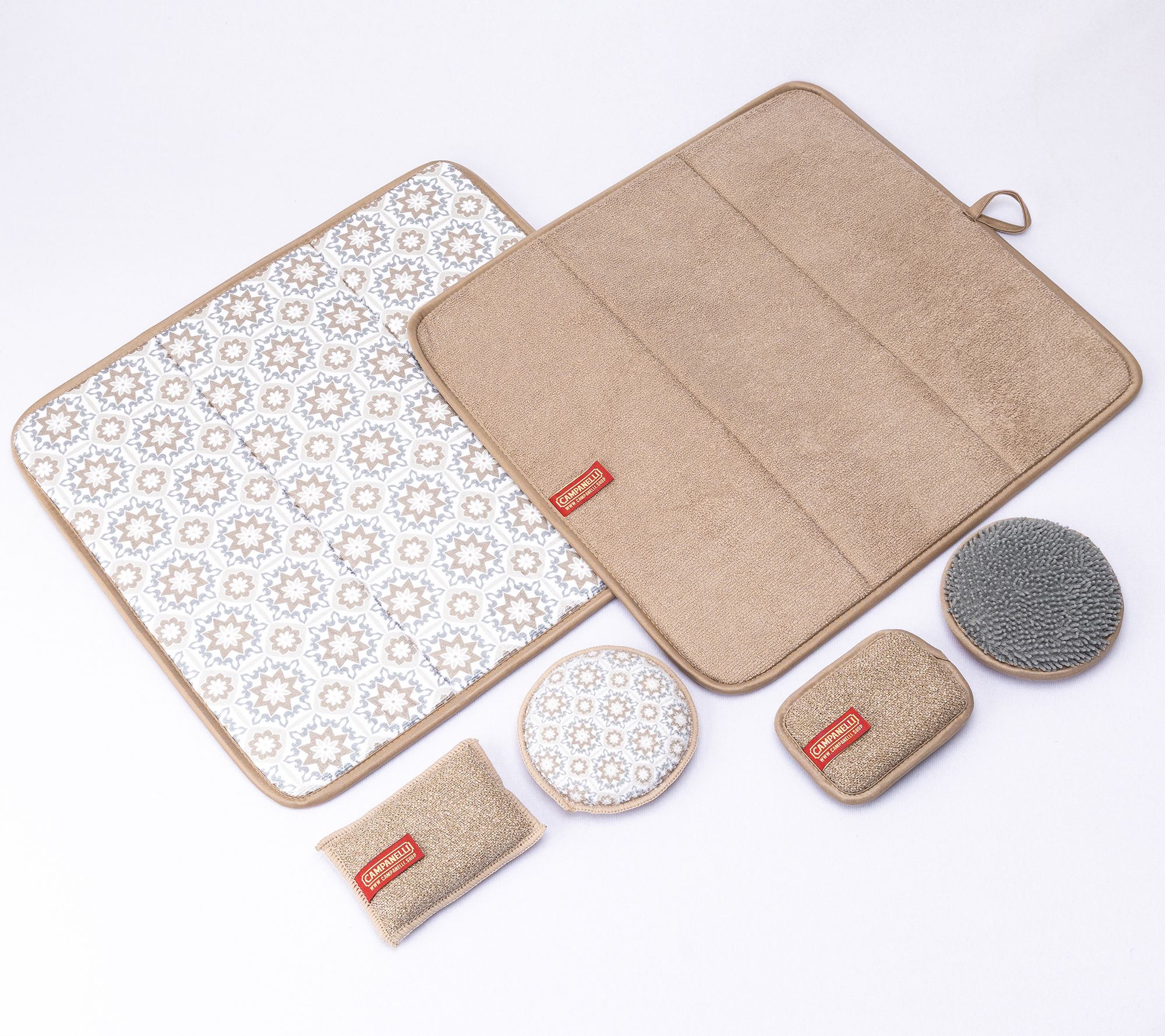 CAMPANELLI (4) Sponges and (2) 16.5" x 18" Drying Mats Patterned Set