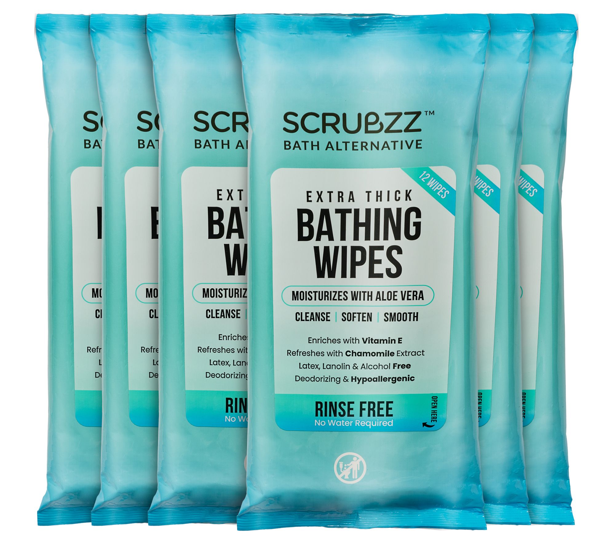 SCRUBZZ Ultra-Thick Rinse Free Bathing Wipes 72pc