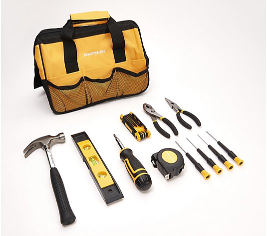 Yellow 6" Adjustable Wrench+Plier 12 Oz Claw Hammer 17-Piece Home Tool Kit 