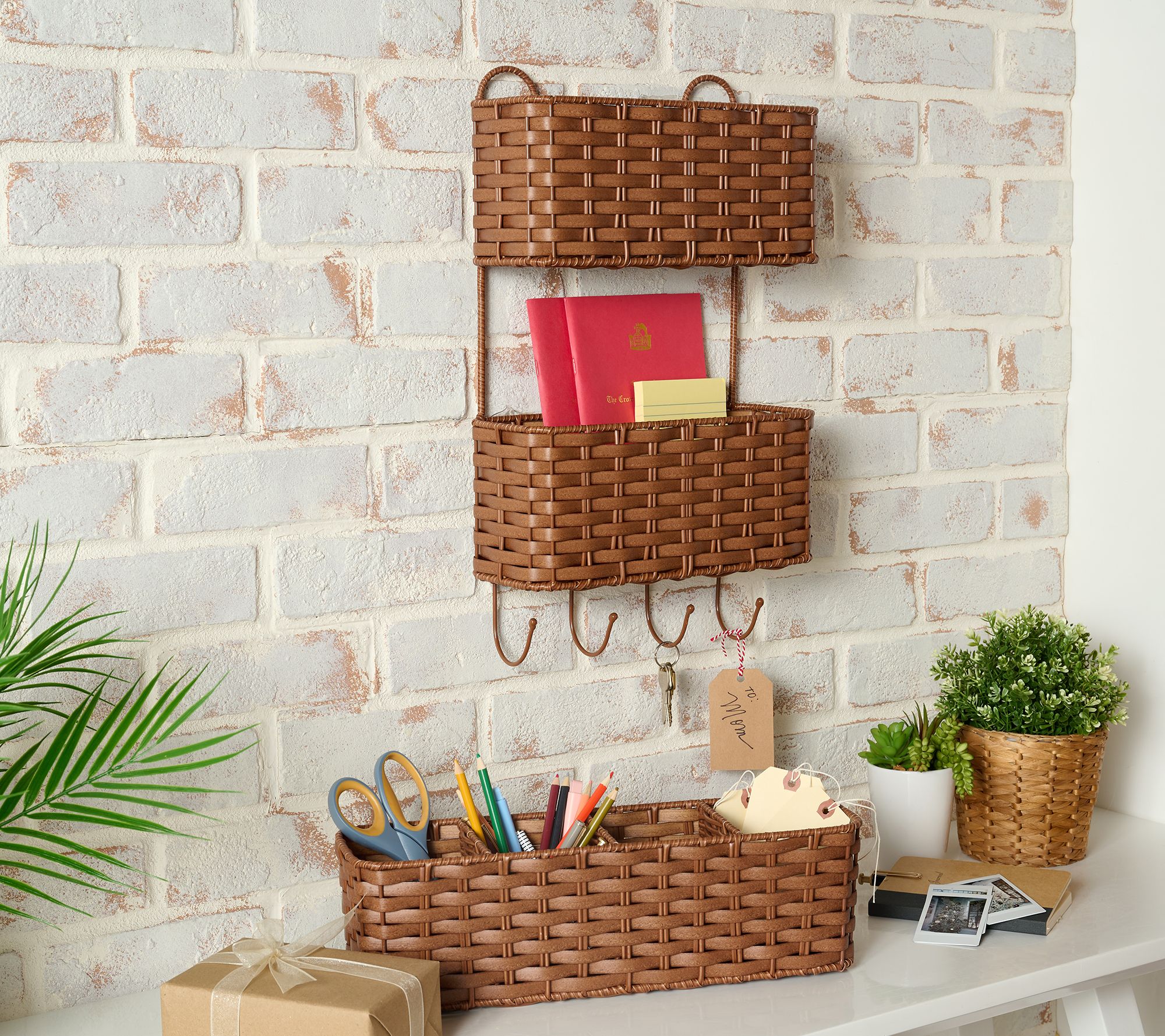 "As Is" Cella Set of 2 Ratan Hanging and Tabletop Baskets